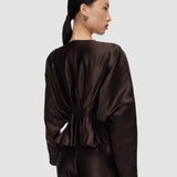 Brown Eris Silk Linen Blend Blouse - Joseph