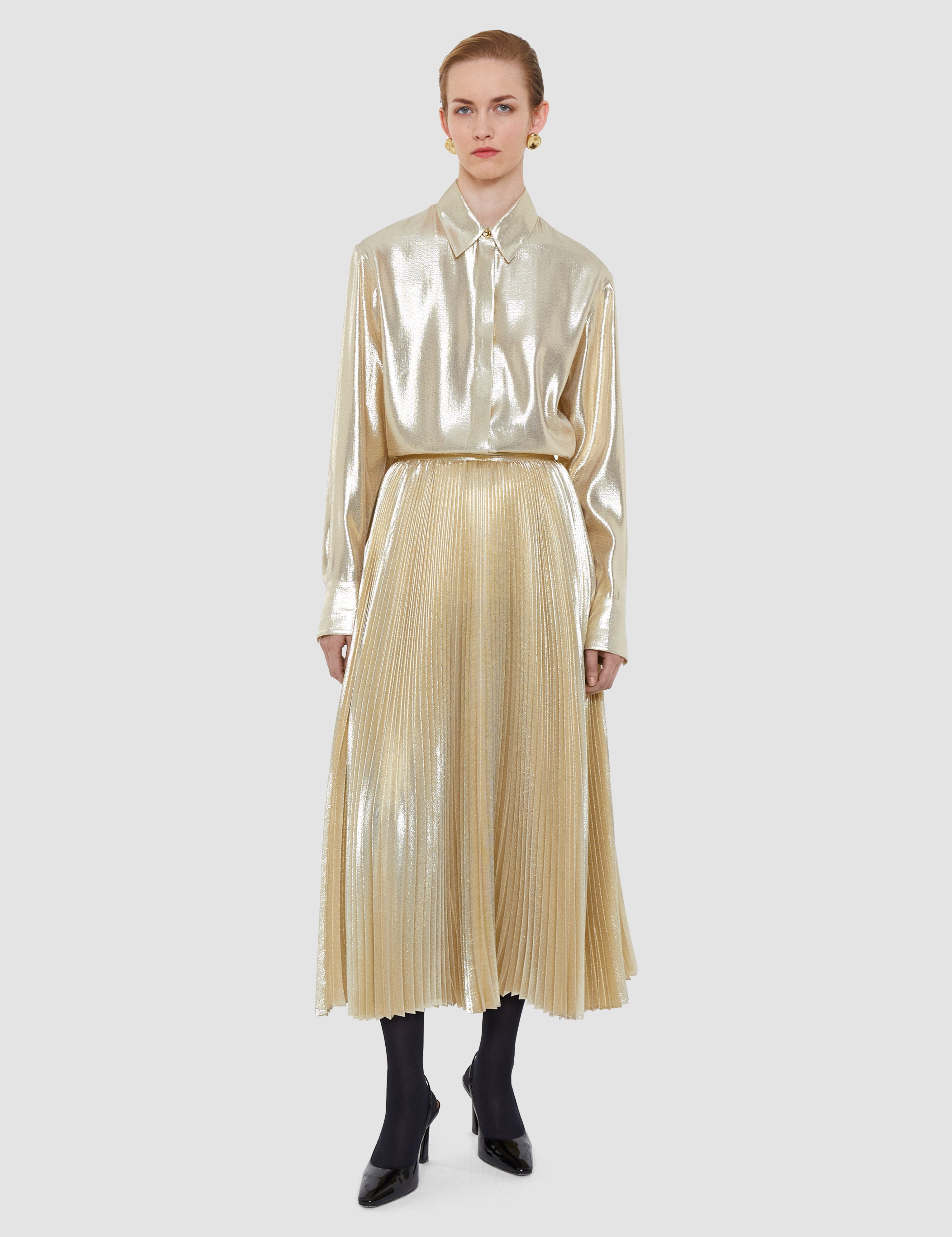 Gold Essai Lamé Silk Skirt - Joseph