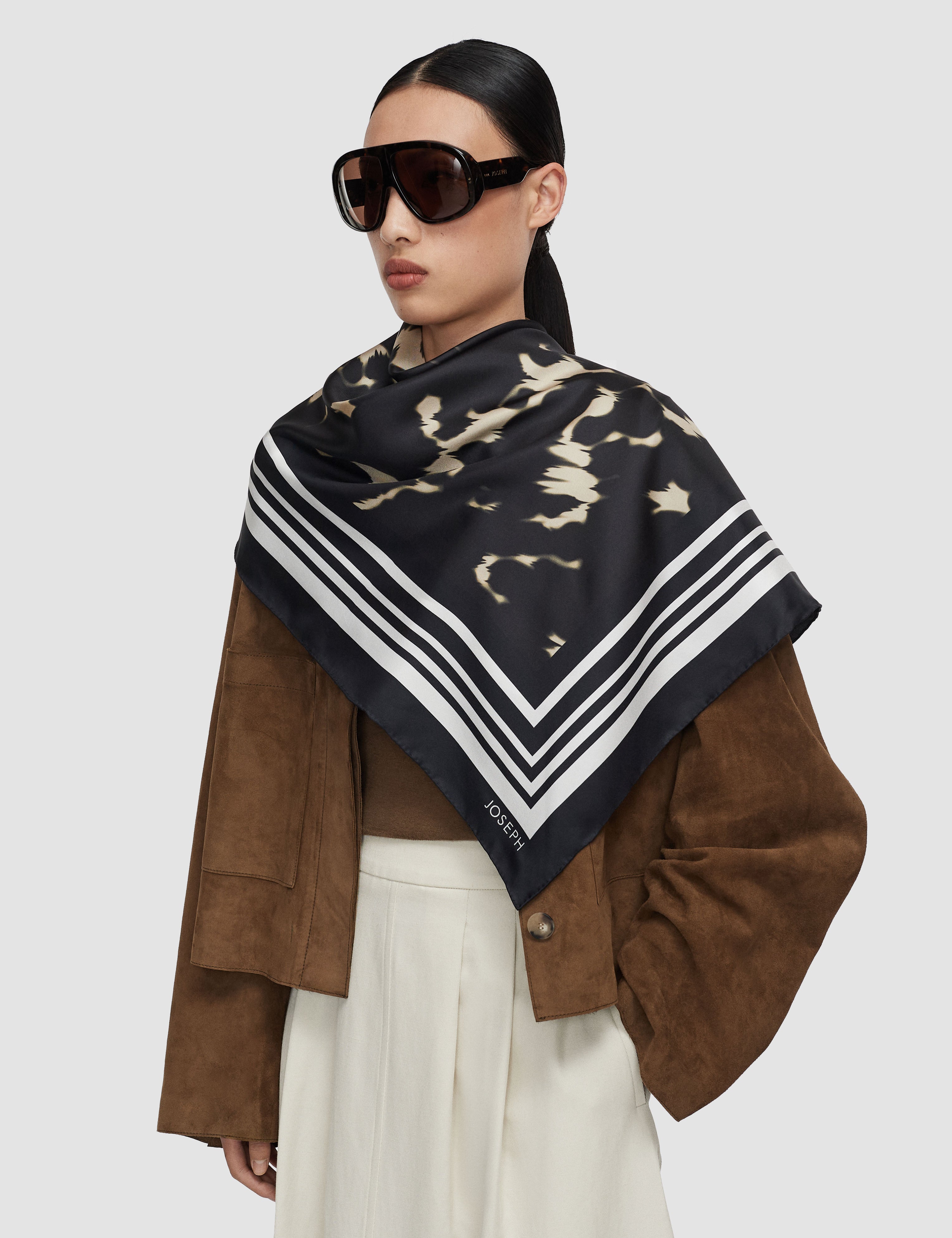 Brown Everly Large Silk Scarf - Joseph