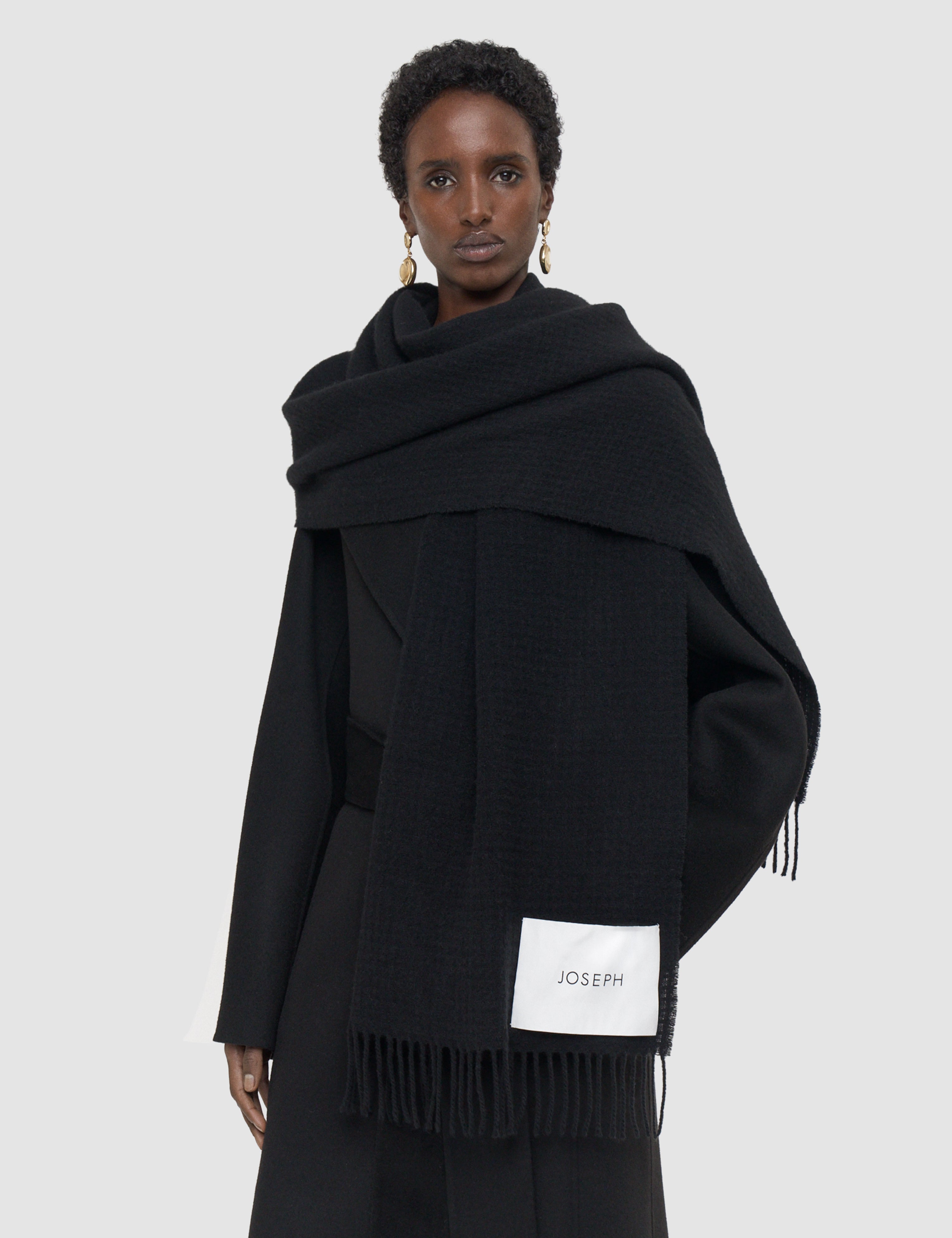 Black Flora Waffle Wool Scarf - Joseph
