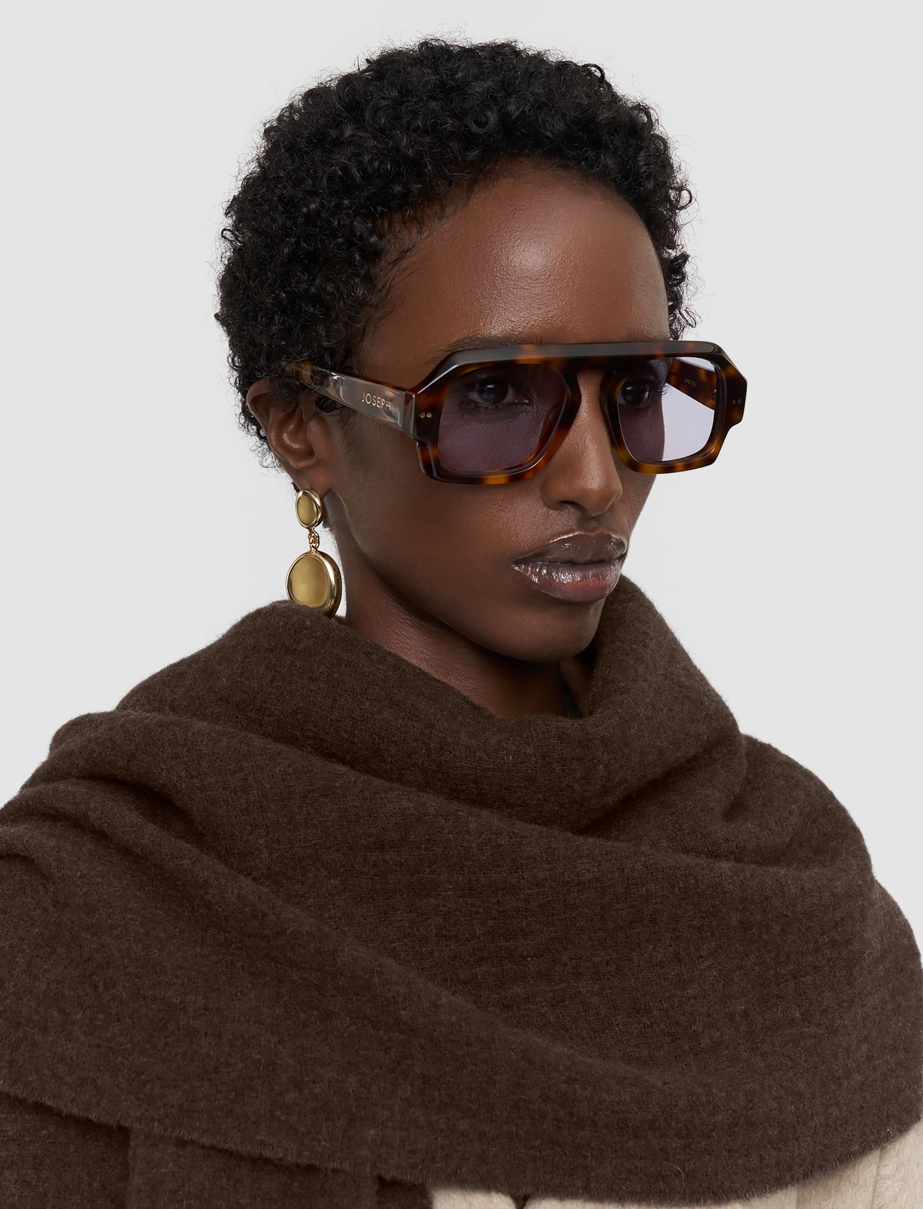 ブラウン-flora-waffle-ウールスカーフ-JOSEPH