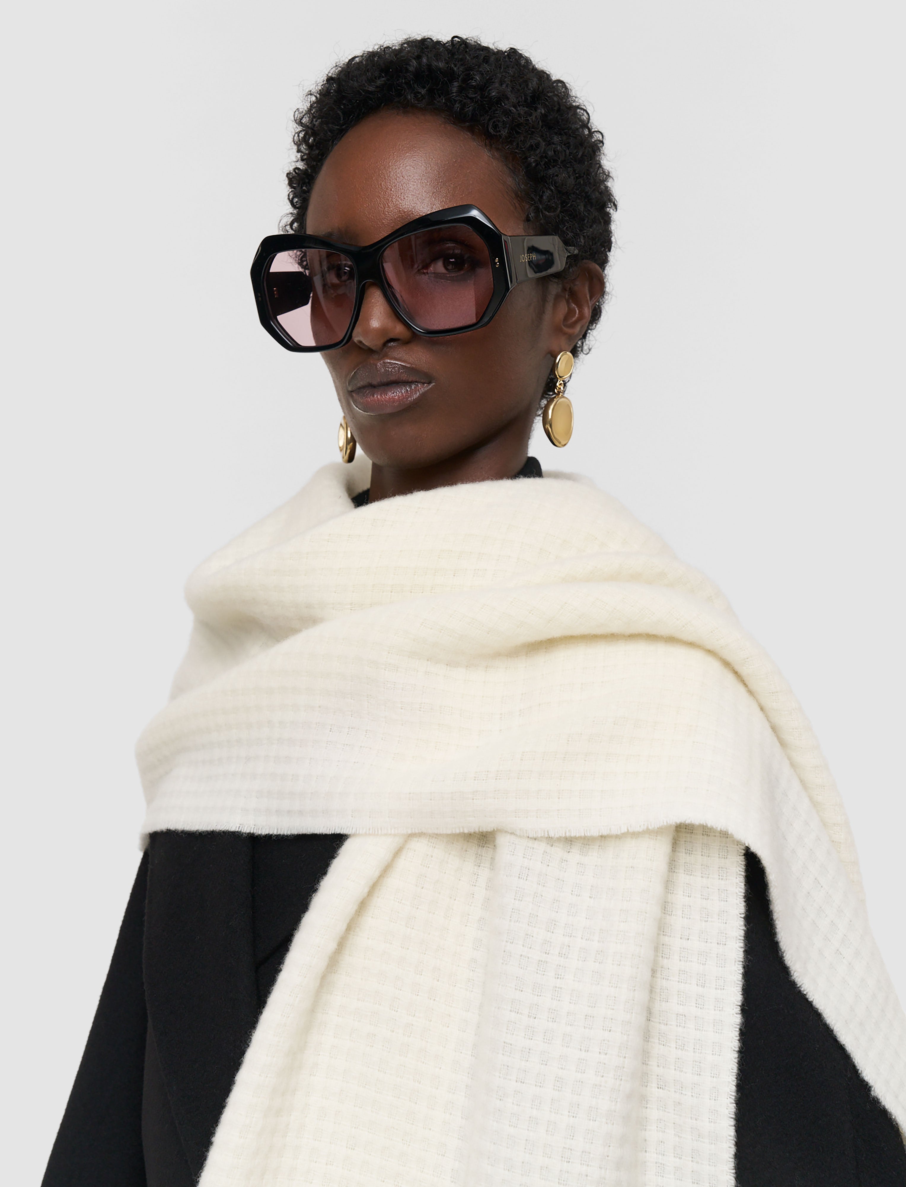Flora Waffle Wool Scarf in White | JOSEPH AT