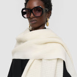 White Flora Waffle Wool Scarf - Joseph