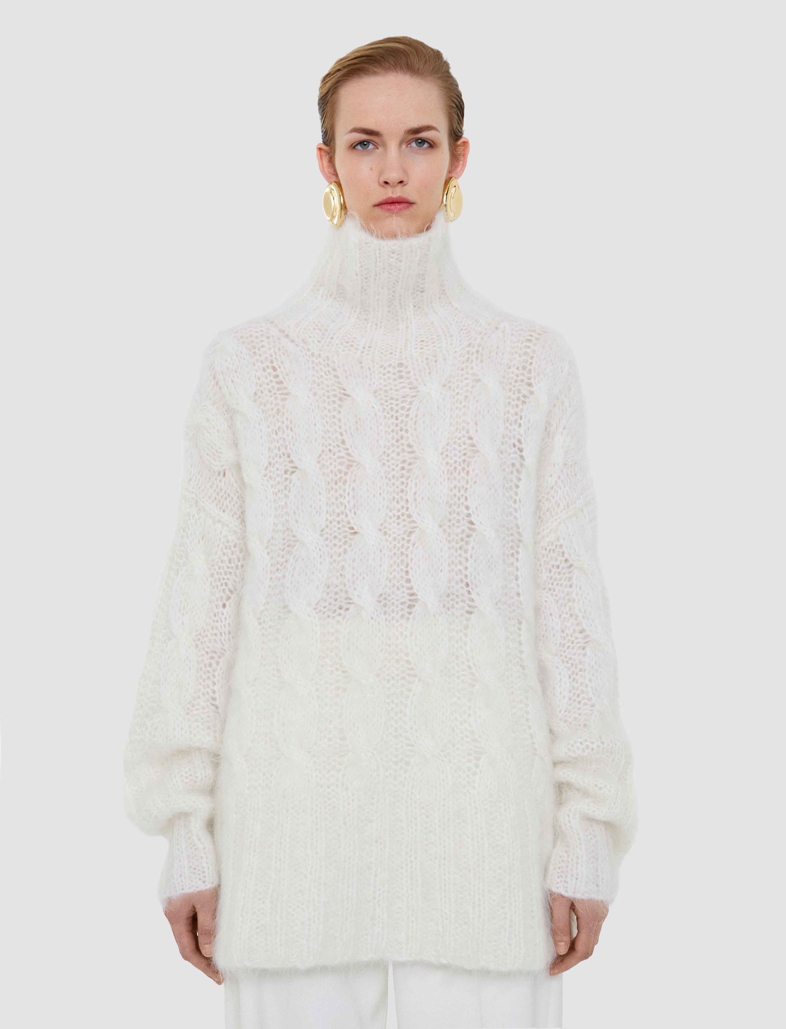 Fortin Hand Knitted Cable Mohair Jumper in White | JOSEPH GB Fortin Hand Knitted Cable Mohair Jumper in White | JOSEPH GB
