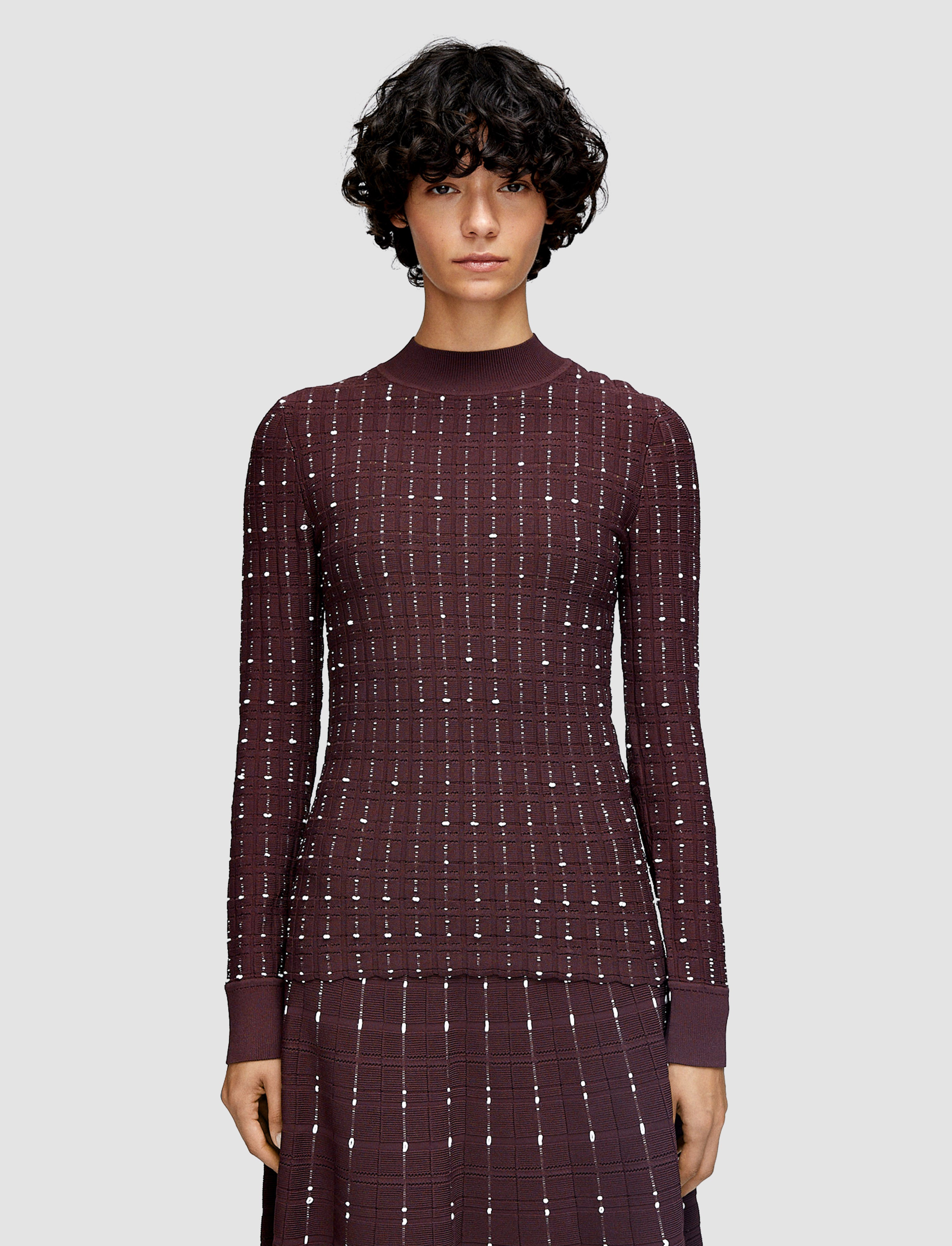 紫-fragmented-stripes-モックネックトップ-JOSEPH