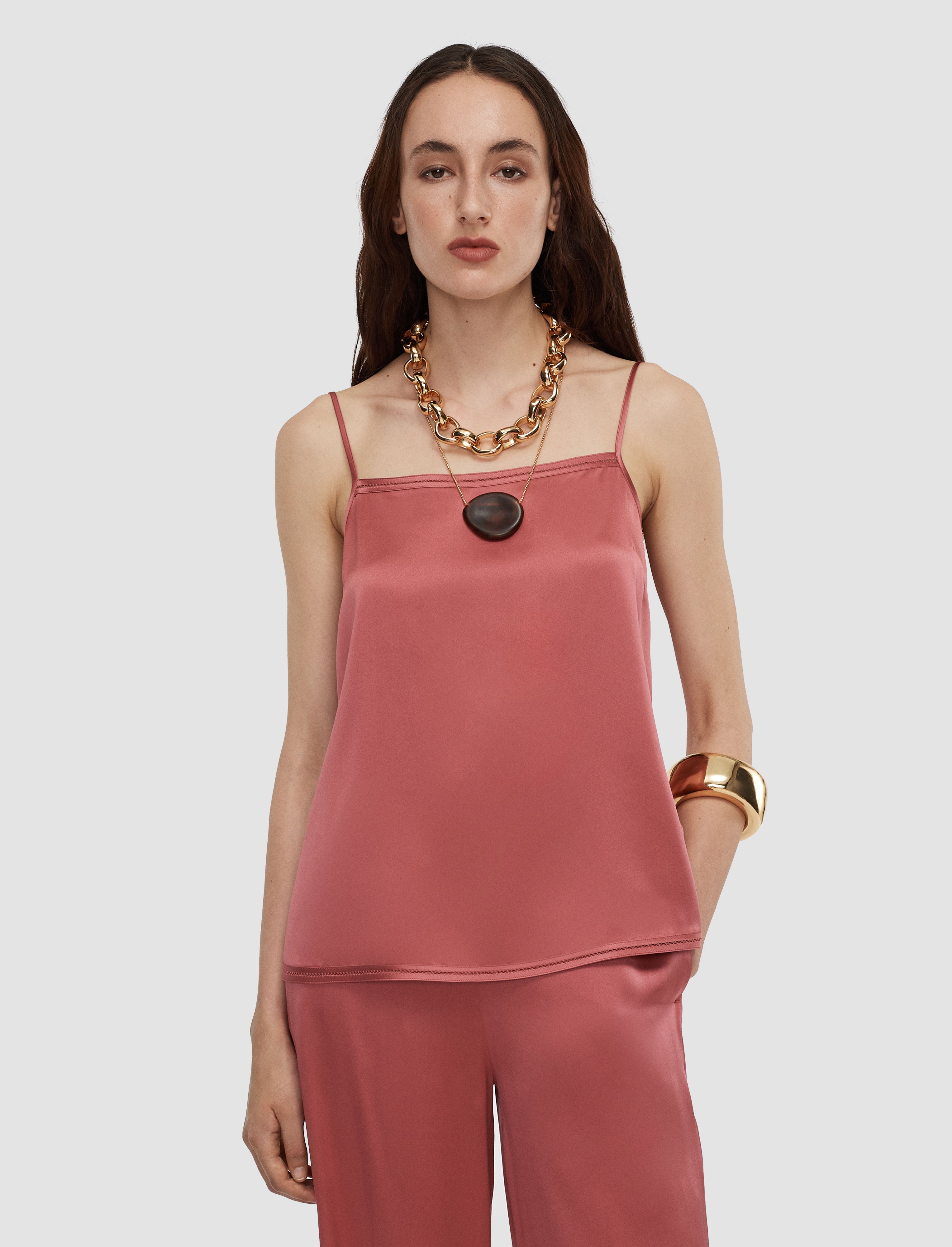 Gaia Silk Satin Camisole in Pink | JOSEPH US