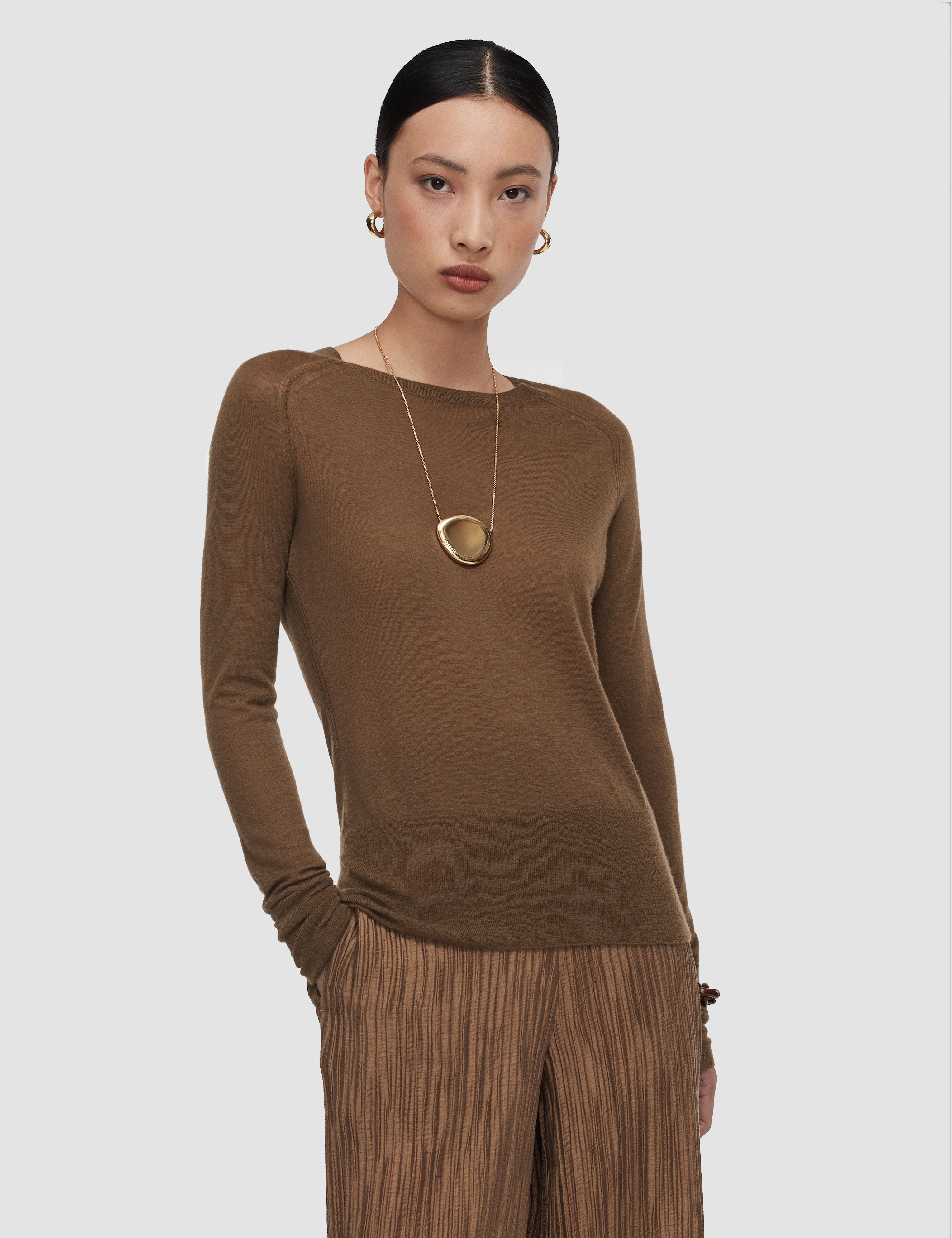 Brown Geras Cashair Round Neck Jumper - Joseph