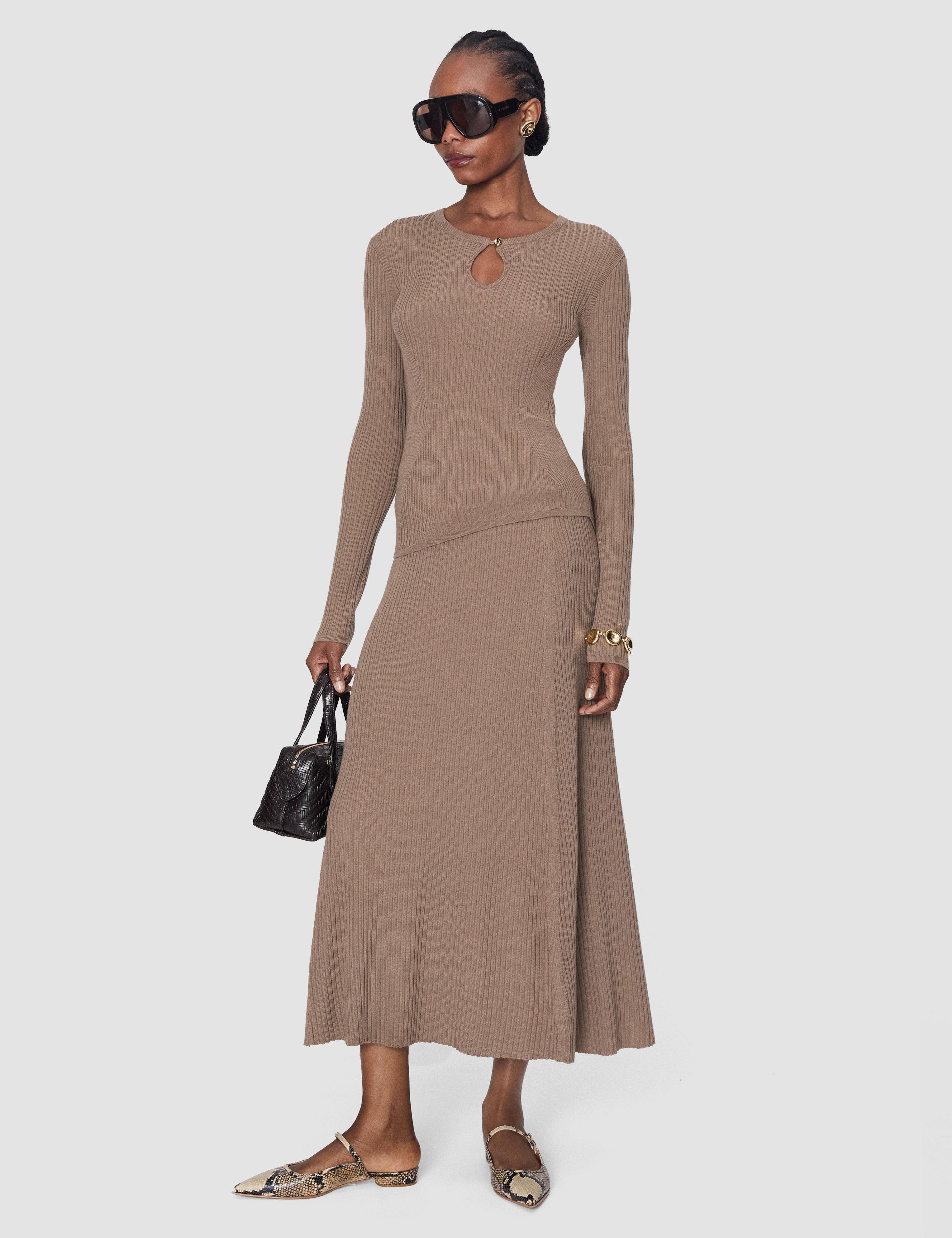 Brown Hallie Merino Wool Rib Skirt - Joseph
