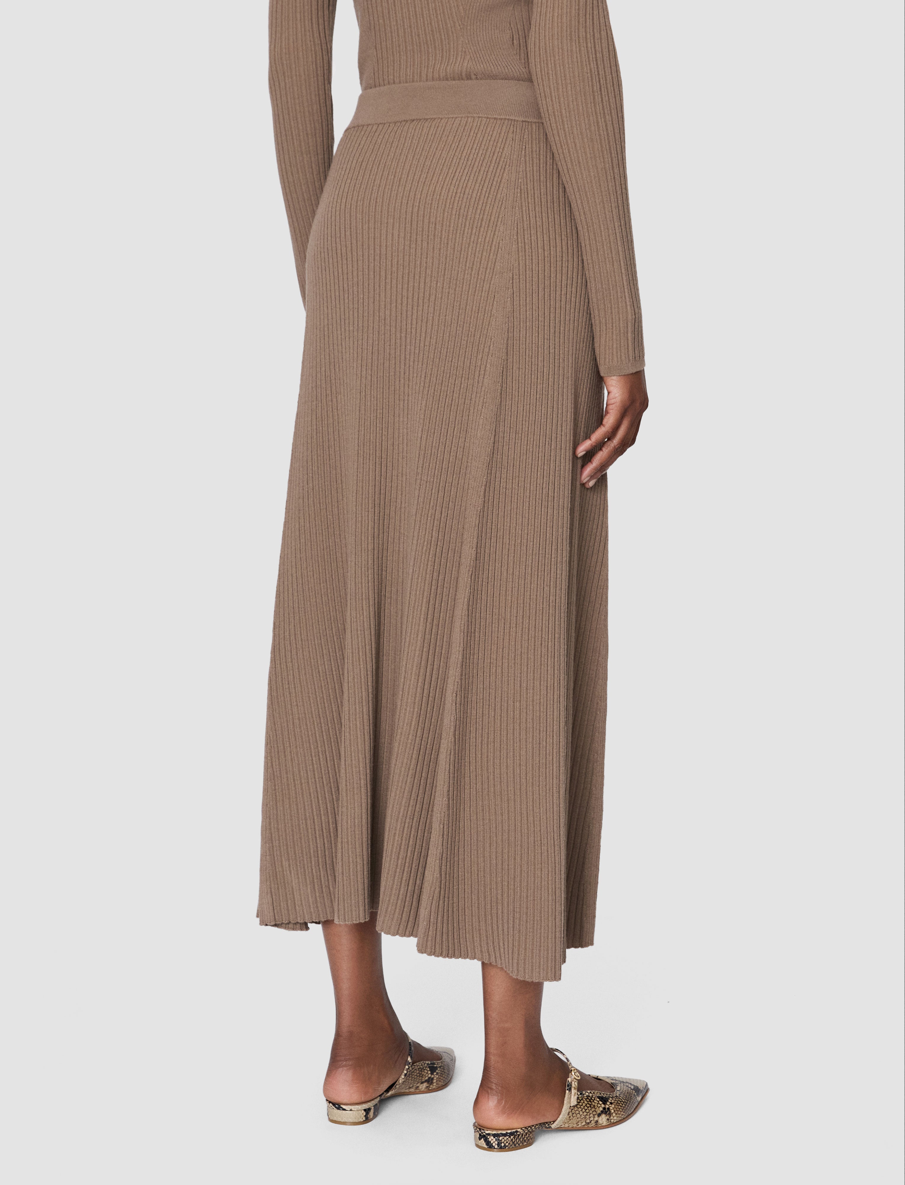 Hallie Merino Wool Rib Skirt in Brown | JOSEPH US