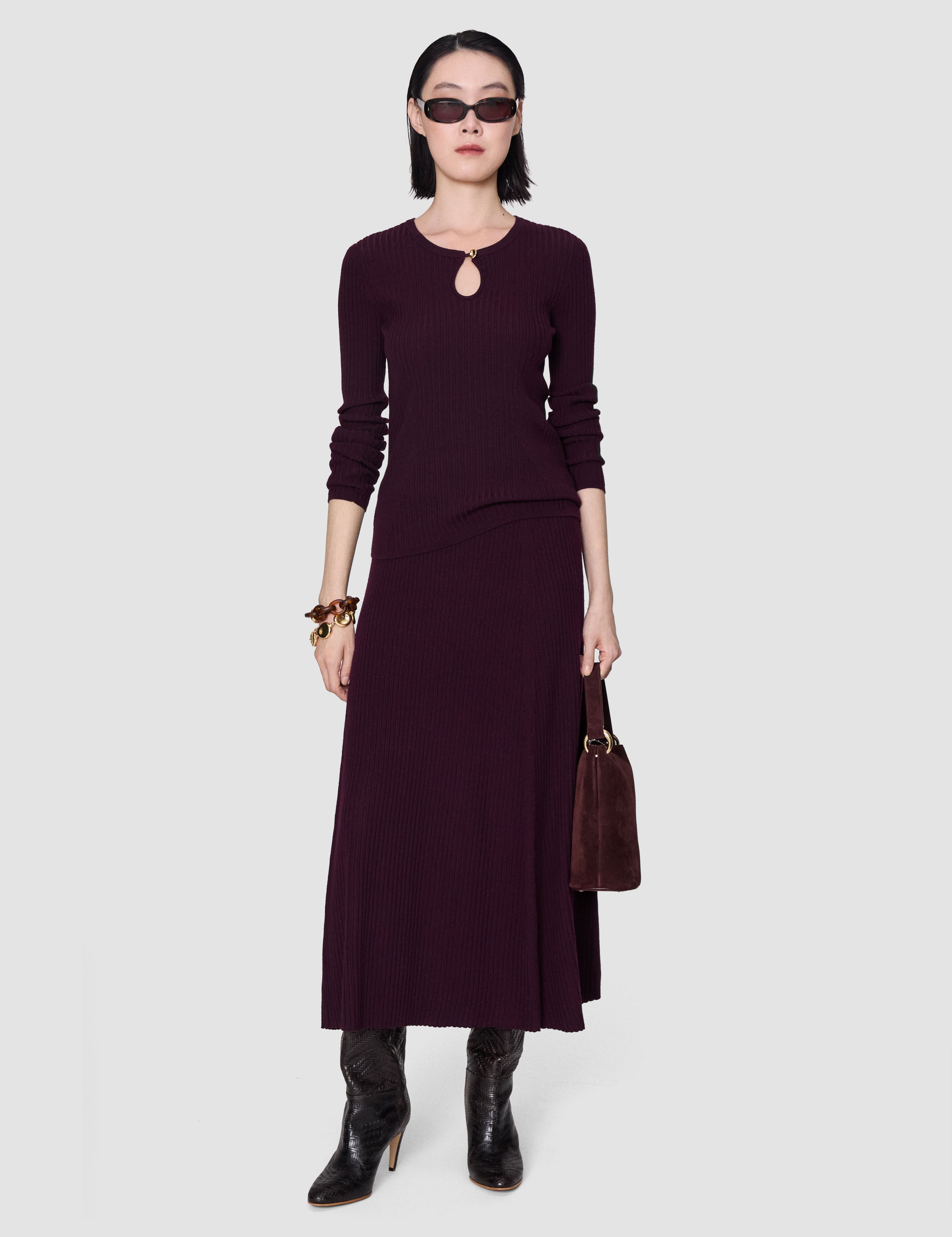 Purple Hallie Merino Wool Rib Skirt - Joseph