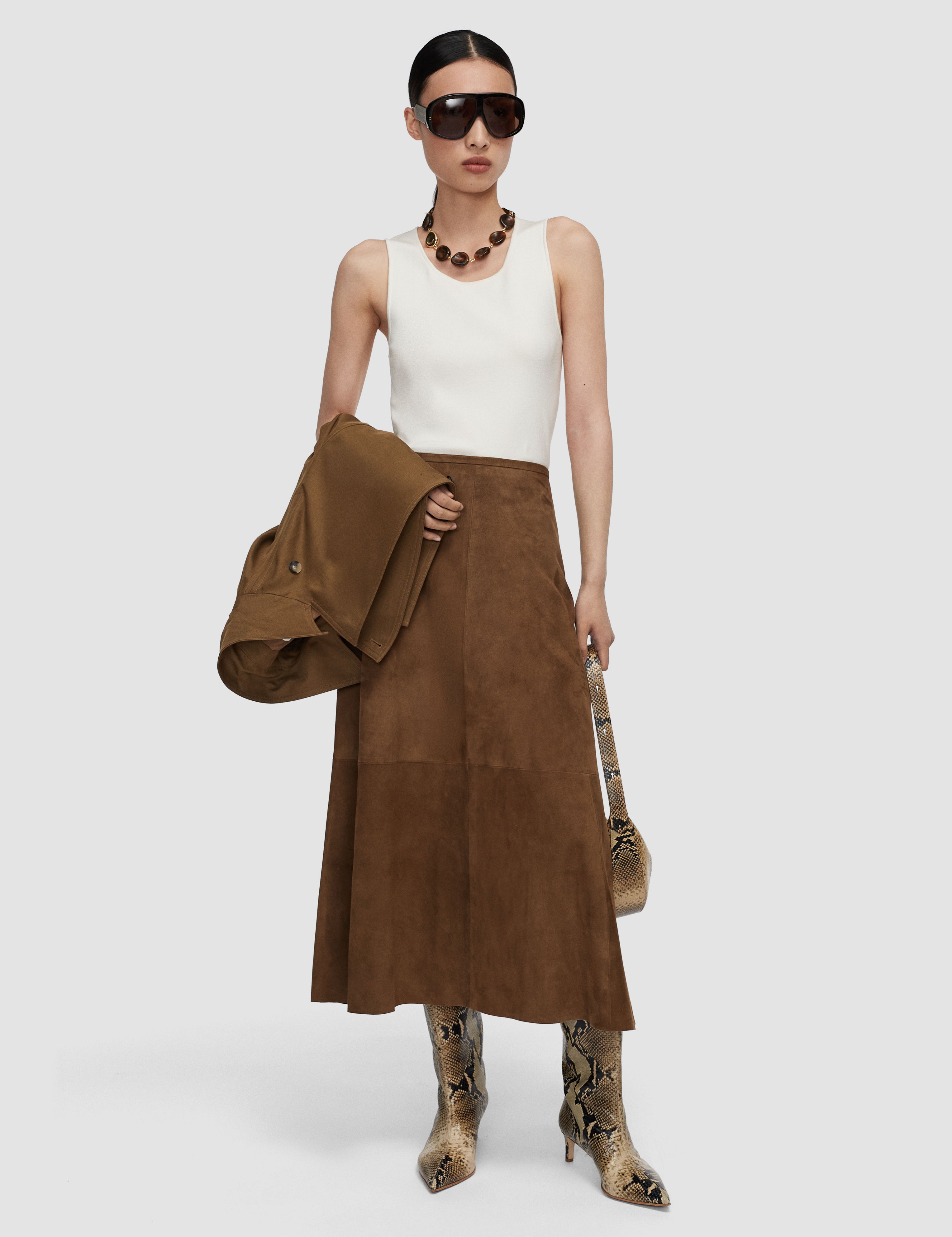 Brown Helius Light Suede Skirt - Joseph