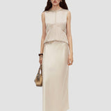 Beige Isaak Long Silk Satin Skirt - Joseph