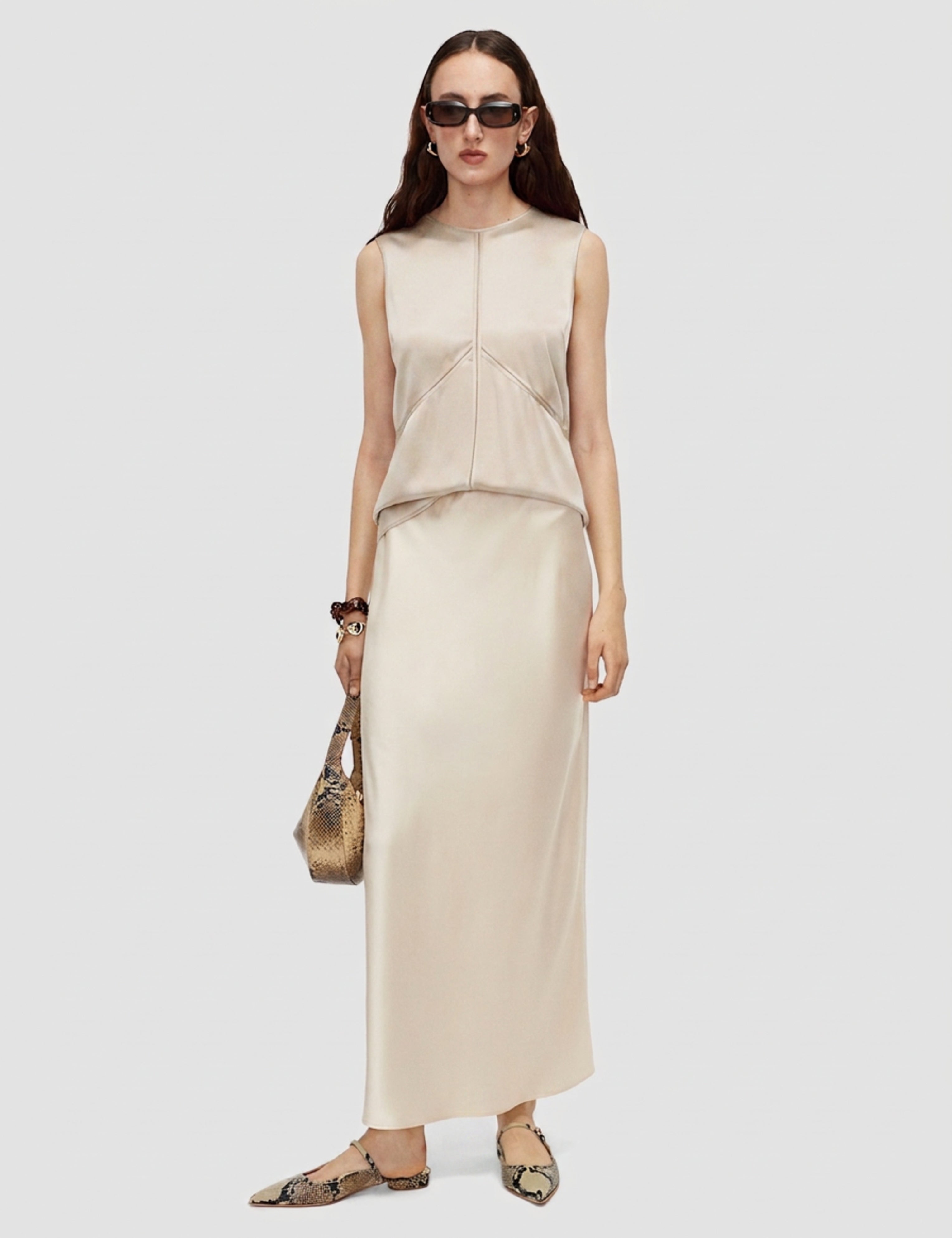 Beige Isaak Long Silk Satin Skirt - Joseph