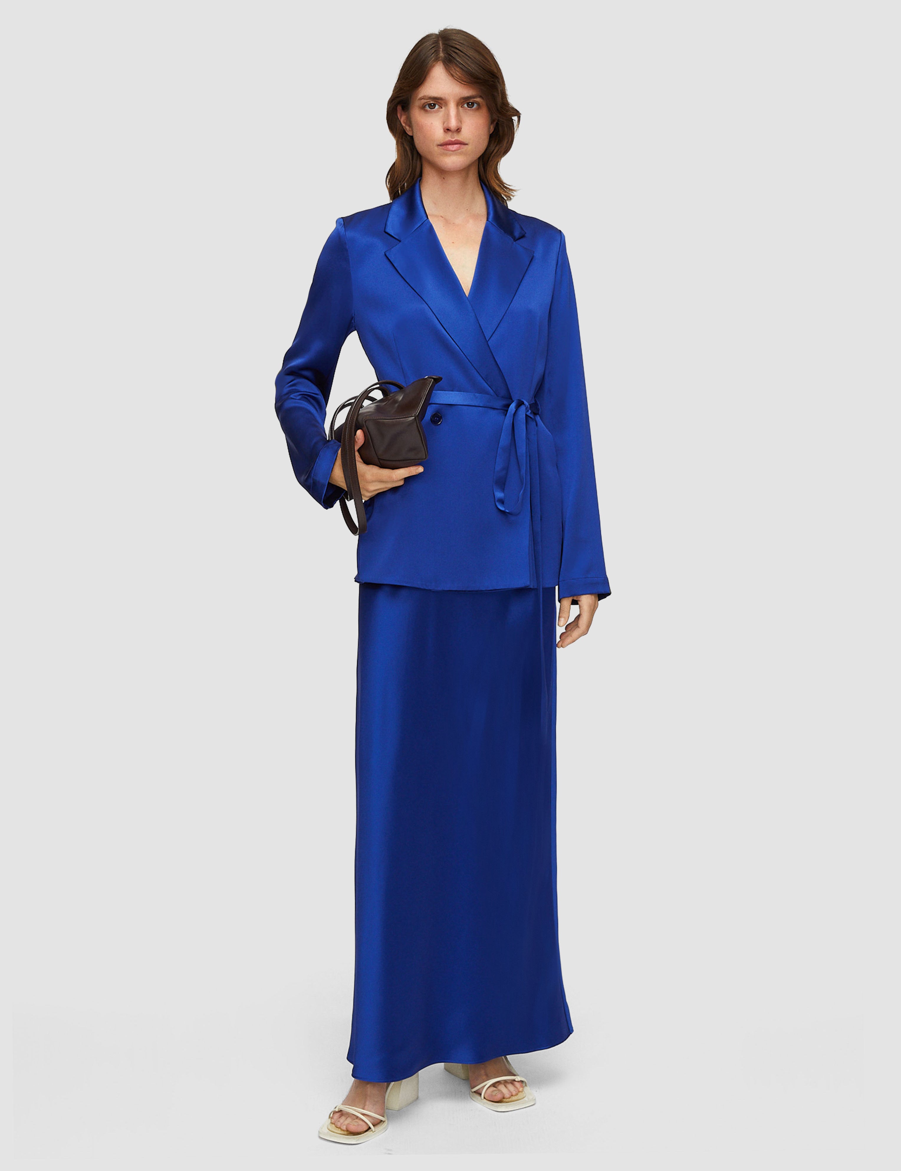 Blue Isaak Long Silk Satin Skirt - Joseph