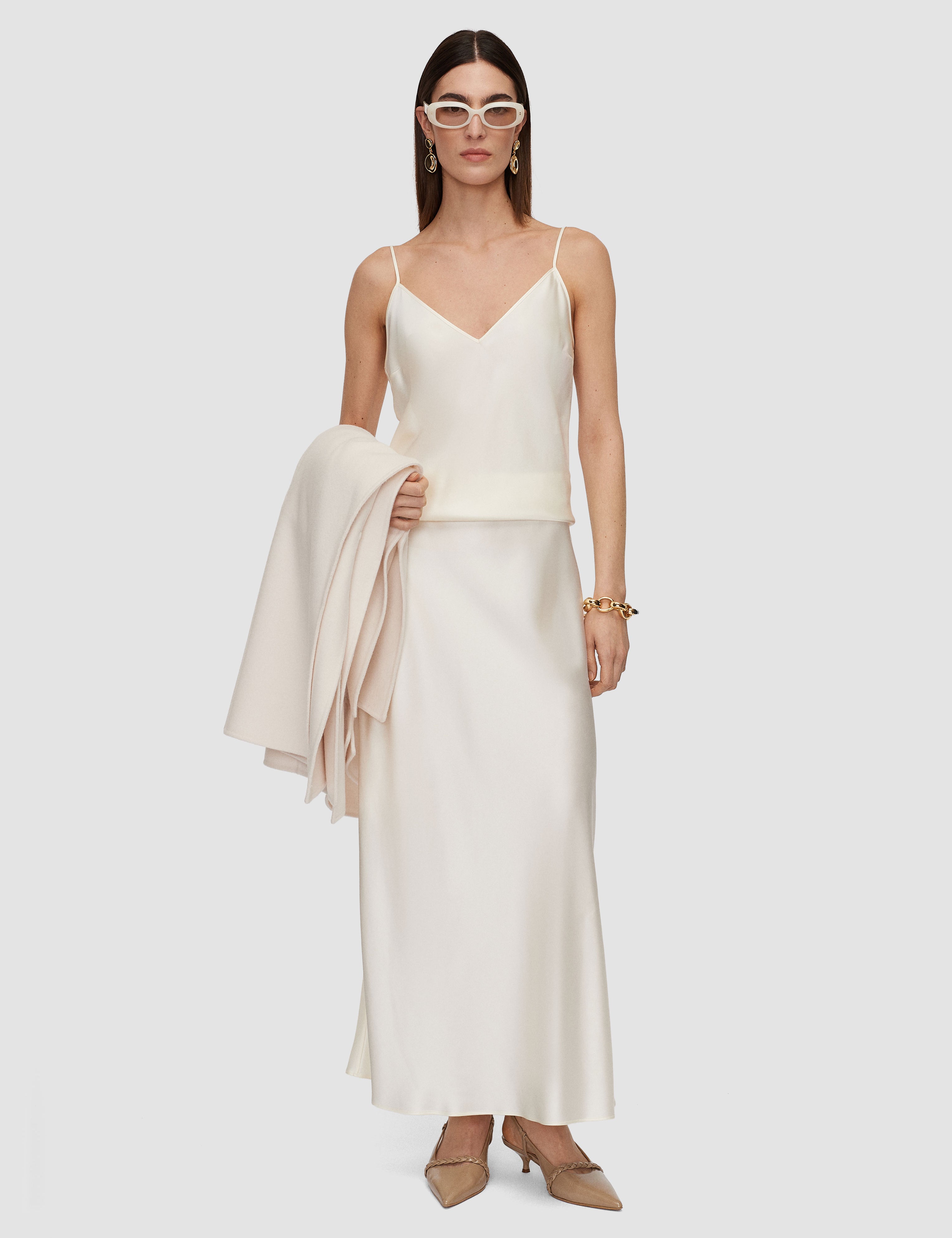 White Isaak Long Silk Satin Skirt - Joseph