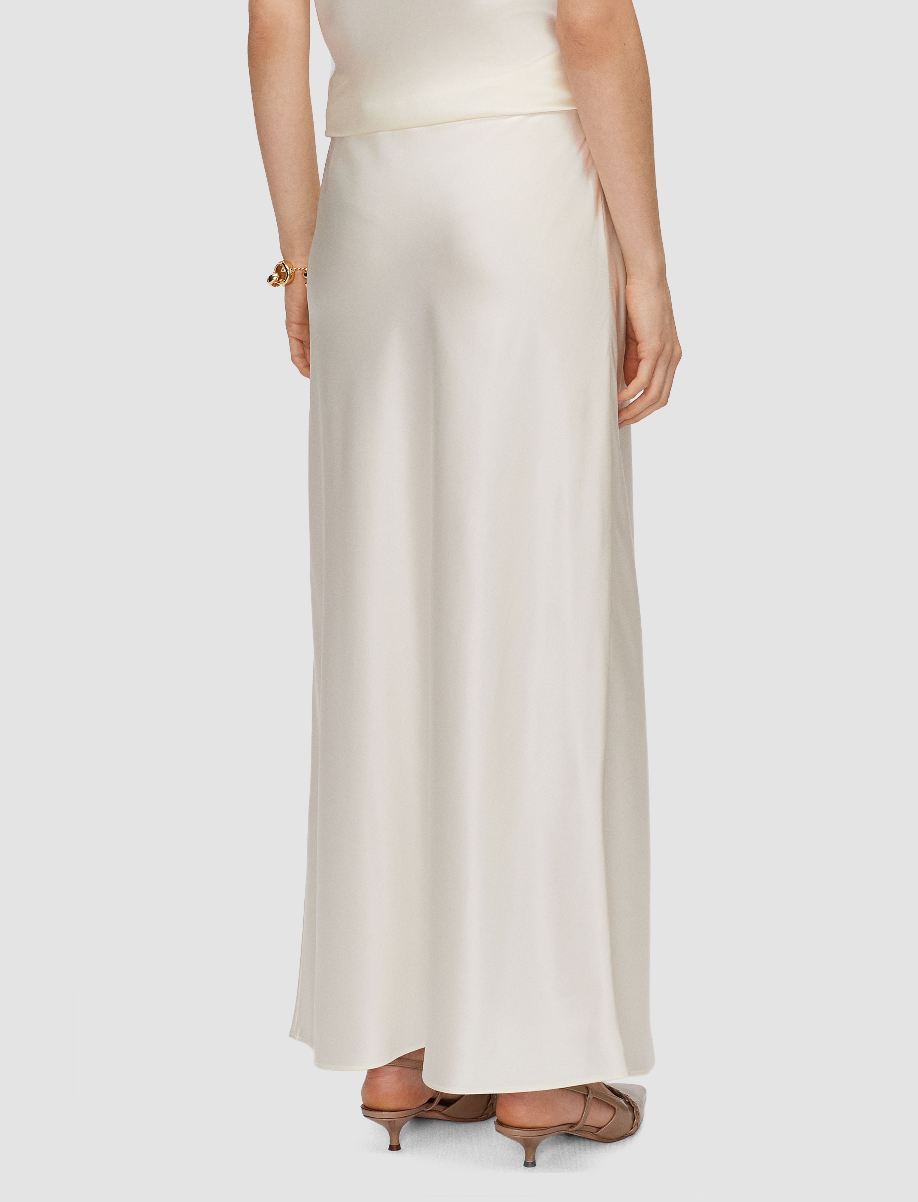 Isaak Long Silk Satin Skirt in White | JOSEPH GB