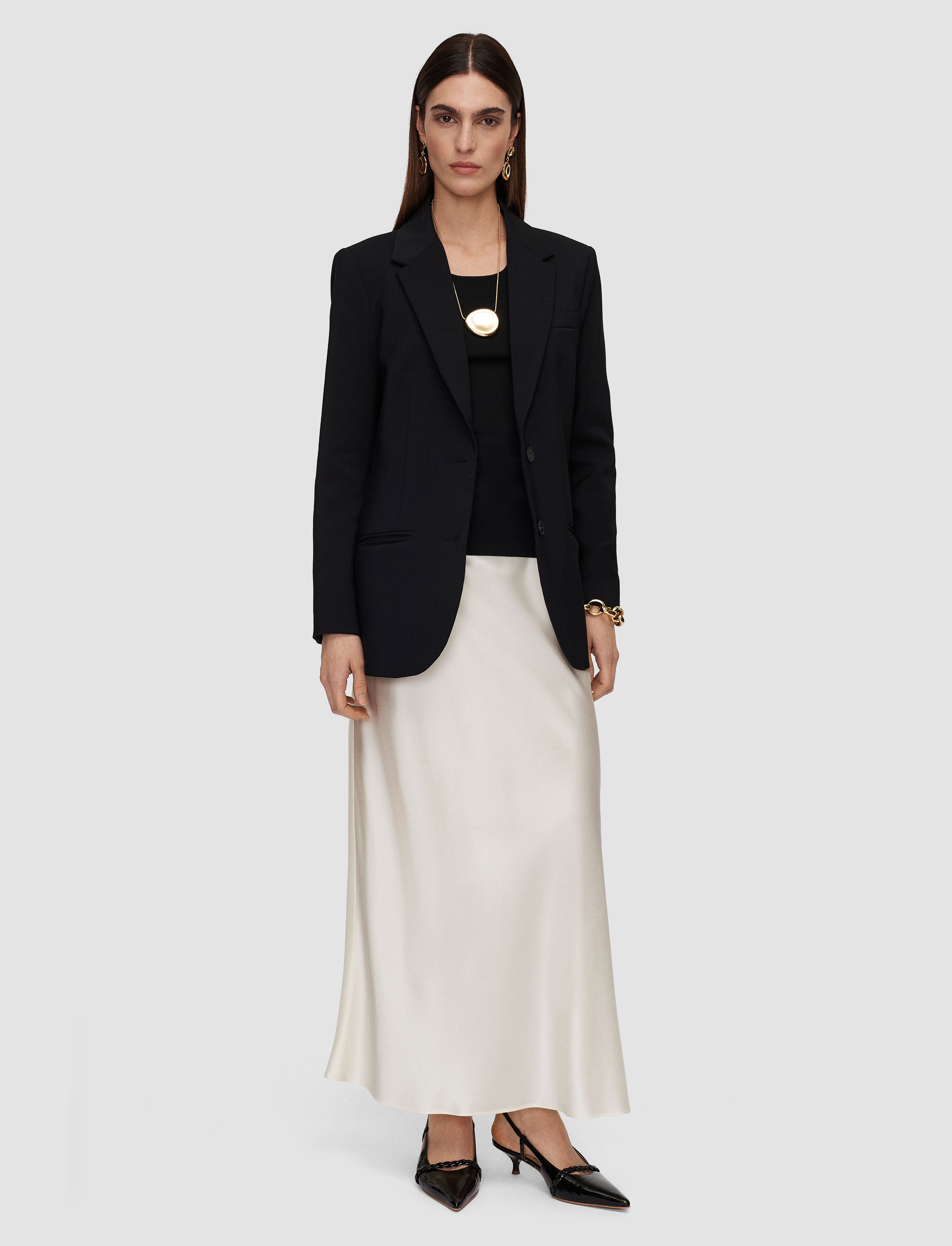 Isaak Long Silk Satin Skirt in White | JOSEPH GB