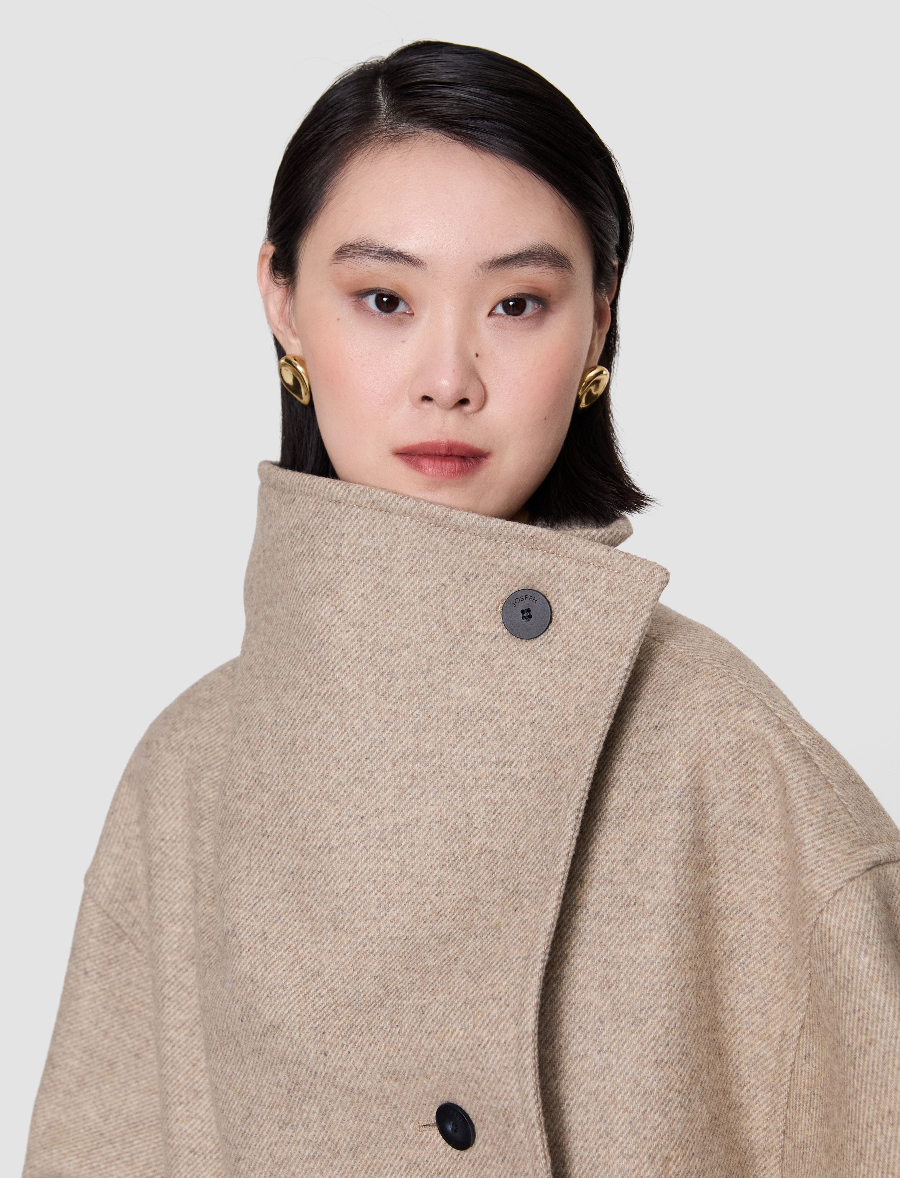 Isaia Wool Blend Coat in Beige | JOSEPH AT