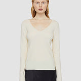 White Silk Stretch V Neck Top - Joseph