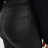 Black Leather Stretch Teddy Trousers - Joseph