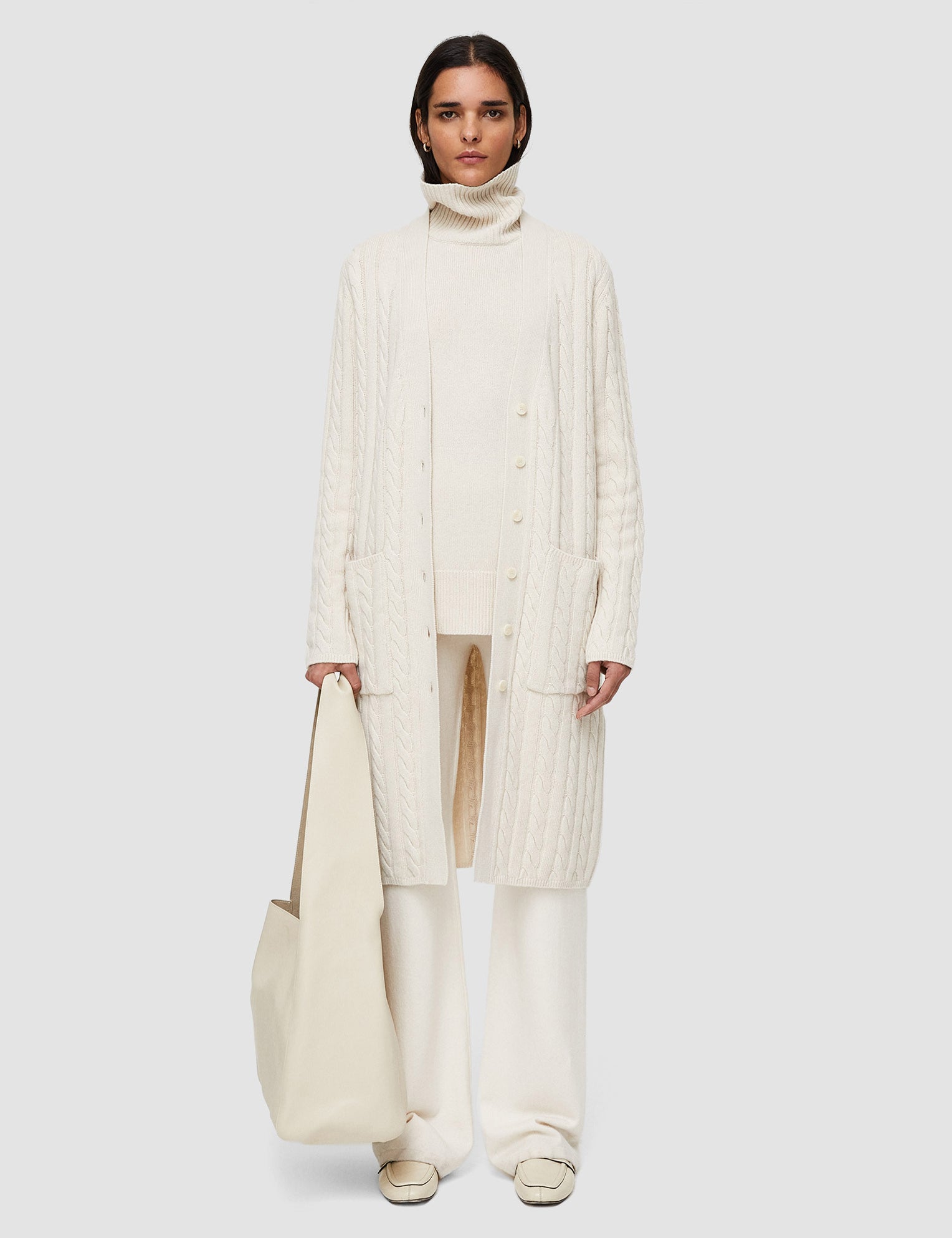 White Light Cable Knit Long Cardigan - Joseph