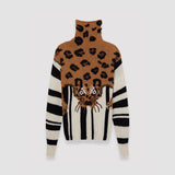 Leopard Knit High Neck Jumper