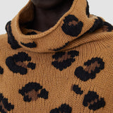 Tan Leopard Knit High Neck Jumper - Joseph