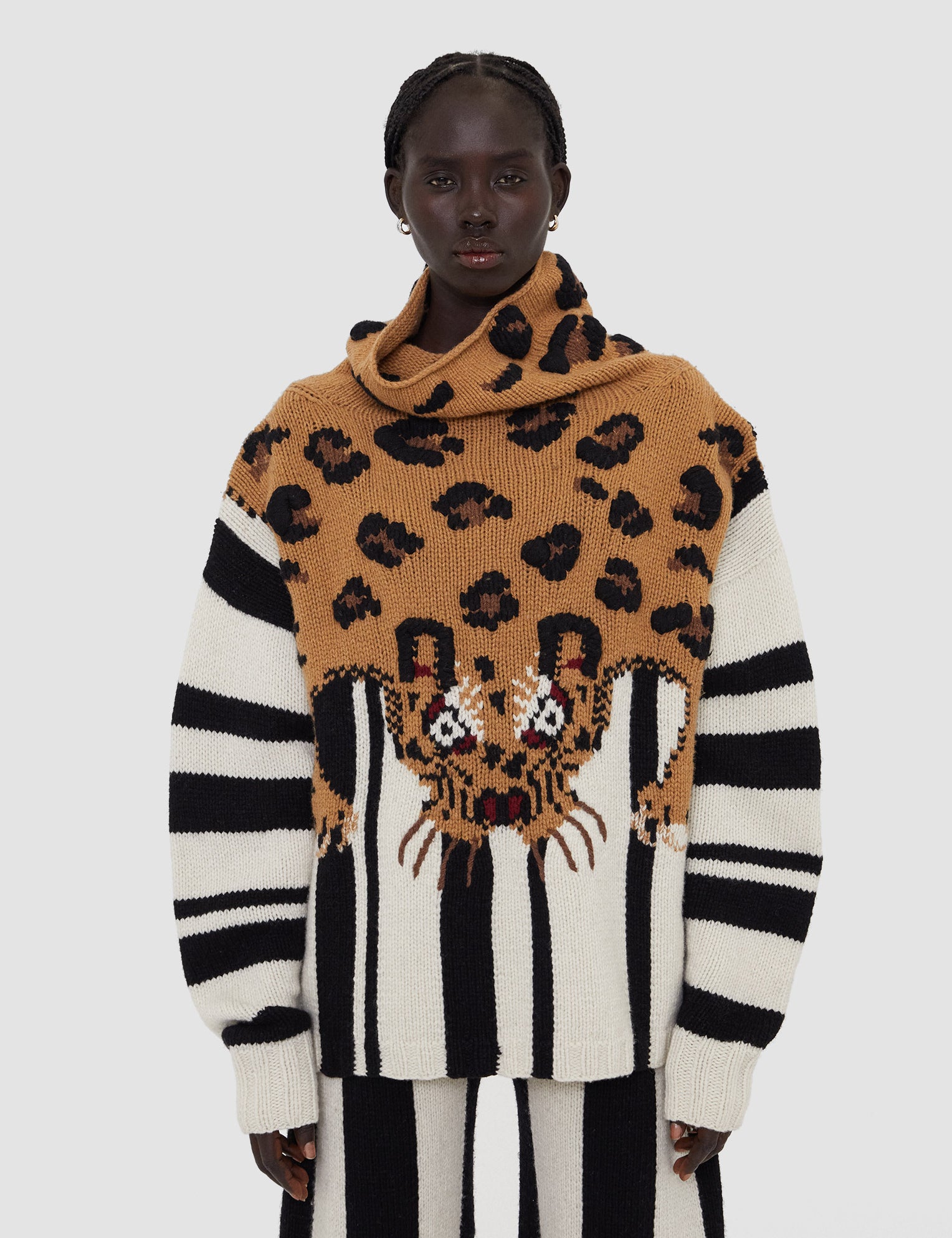 Tan Leopard Knit High Neck Jumper - Joseph