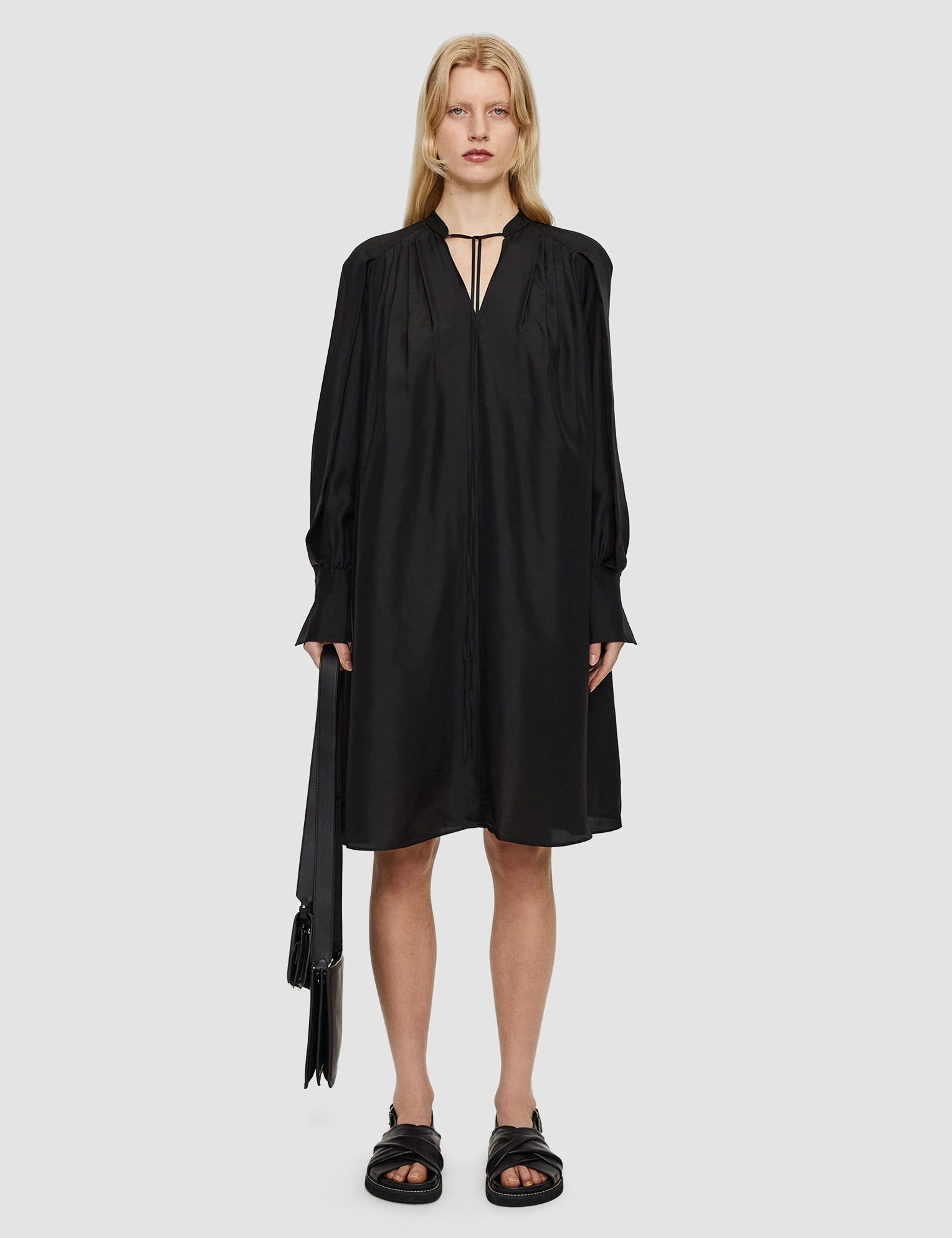 Black Silk Habotai Dewar Dress - Joseph