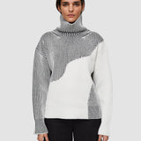 Grey Cardigan Stitch Animation High Neck Jumper - Joseph