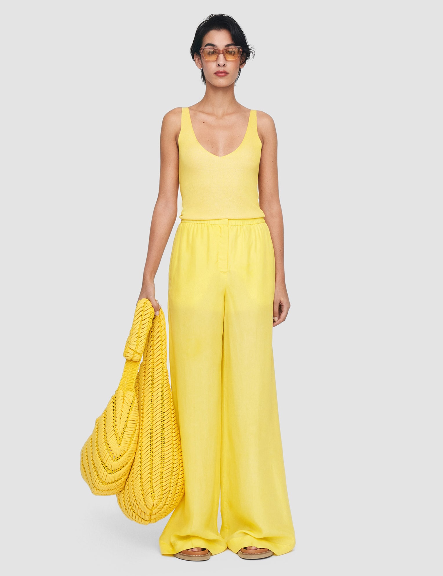 Yellow Thoresby Habotai Silk Trousers - Joseph