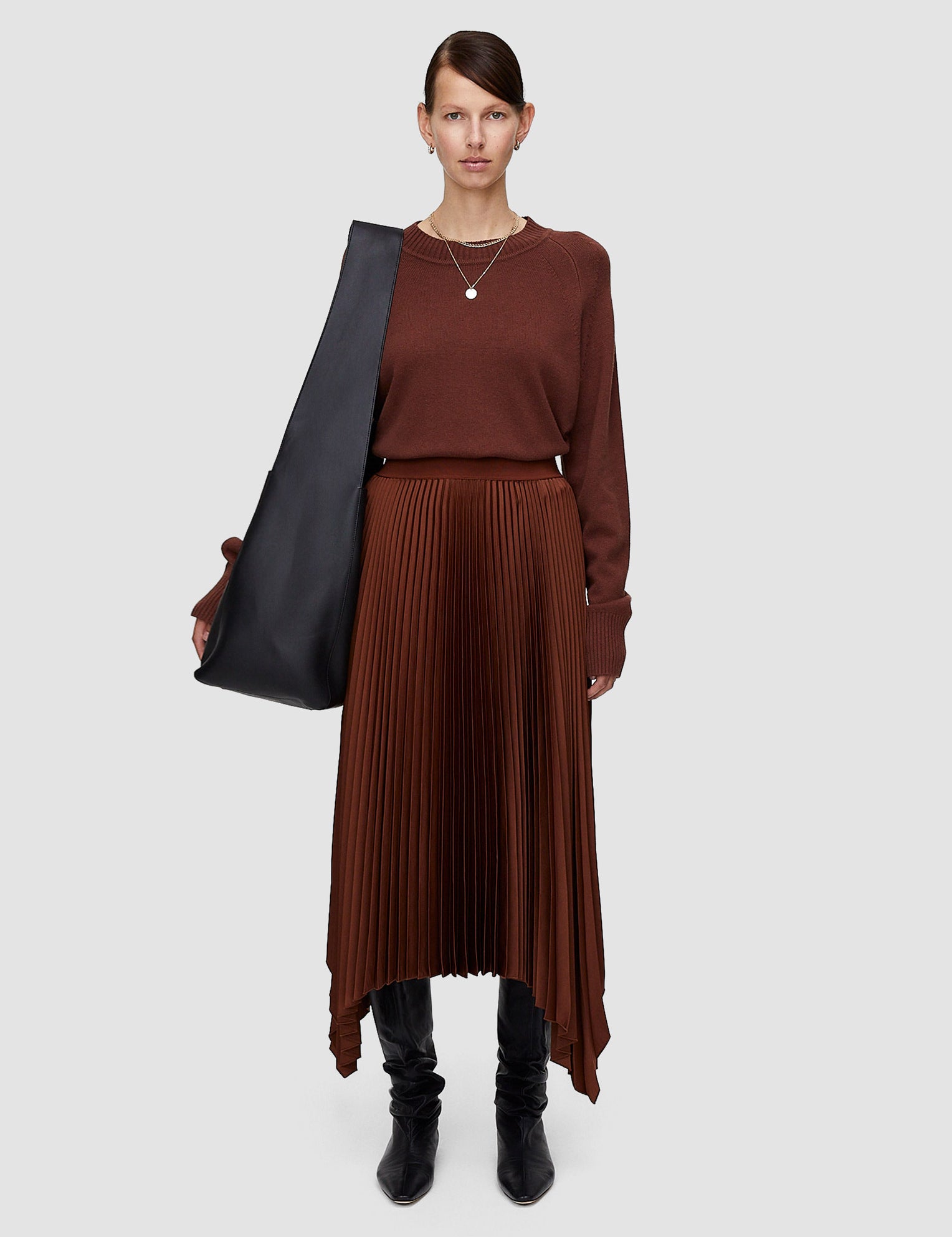 Brown Ade Knit Weave Plissé Skirt - Joseph