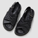 Black Leather Jazzy Strap Sandals - Joseph