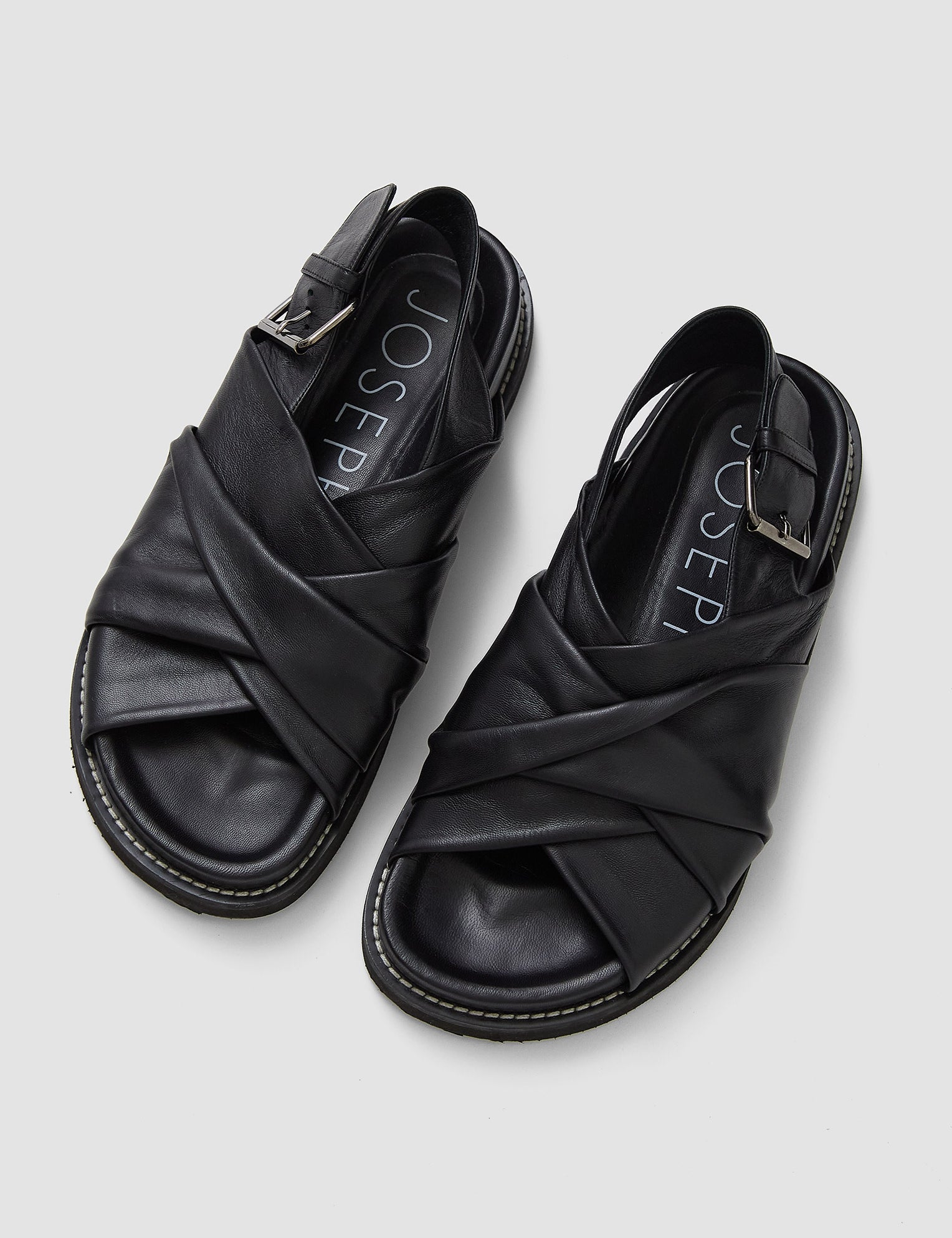 Black Leather Jazzy Strap Sandals - Joseph