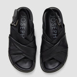 Black Leather Jazzy Strap Sandals - Joseph