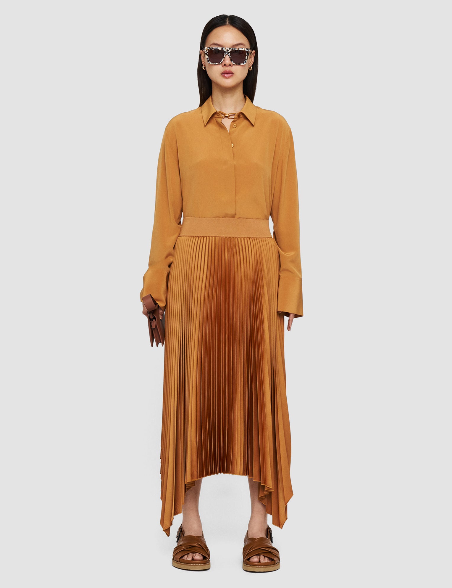 Brown Ade Knit Weave Plissé Skirt - Joseph