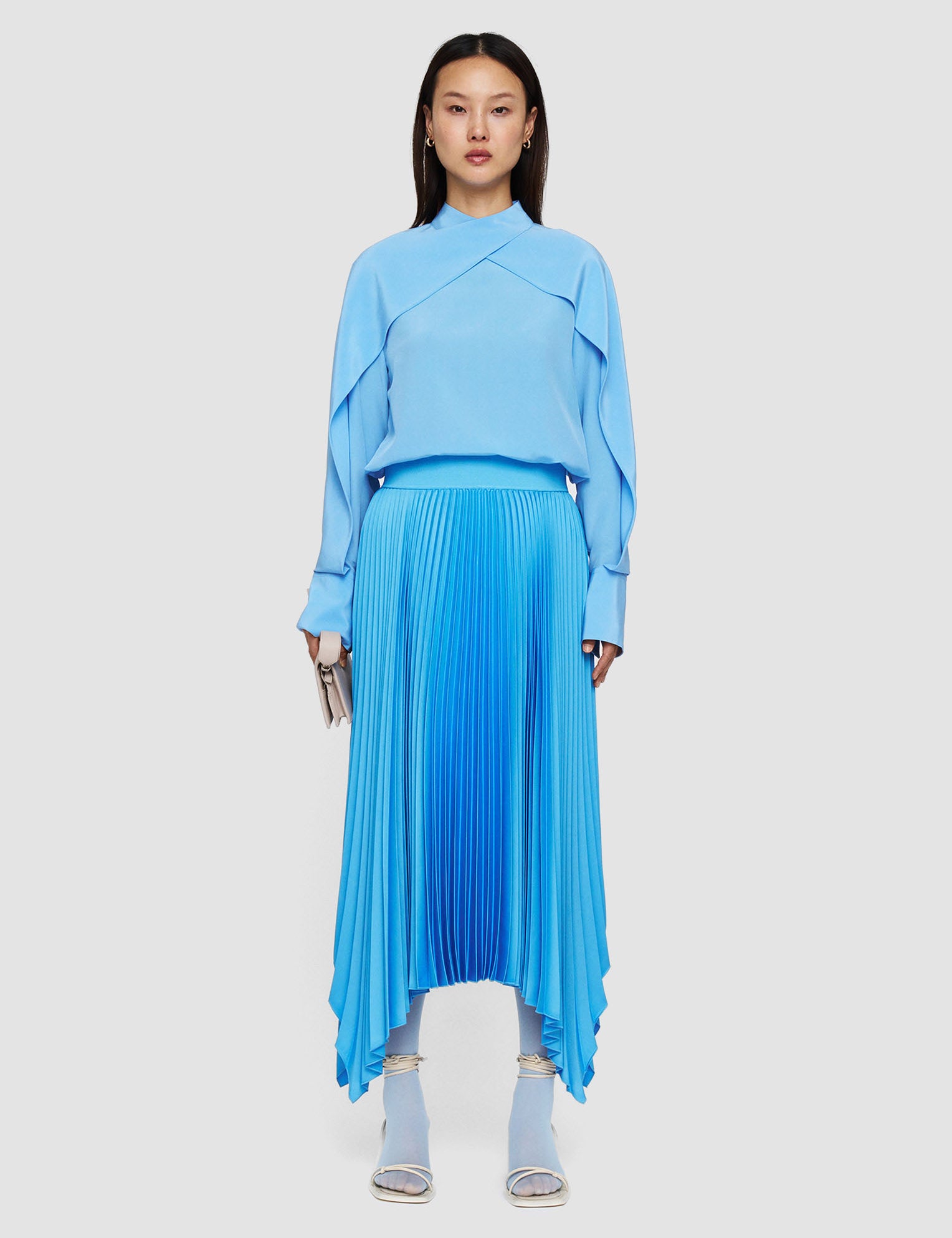 Blue Ade Knit Weave Plissé Skirt - Joseph