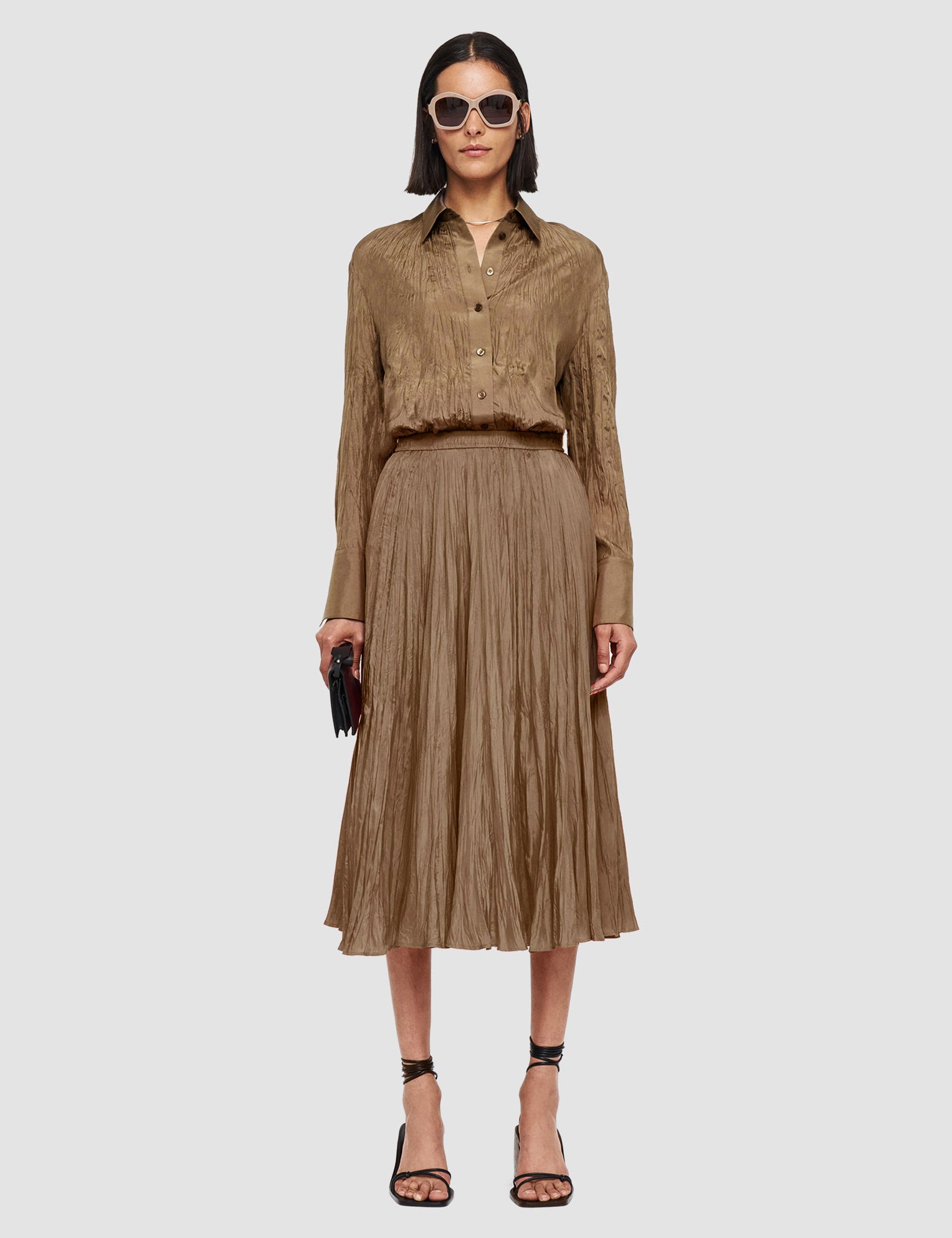 Brown Sully Habotai Silk Skirt - Joseph