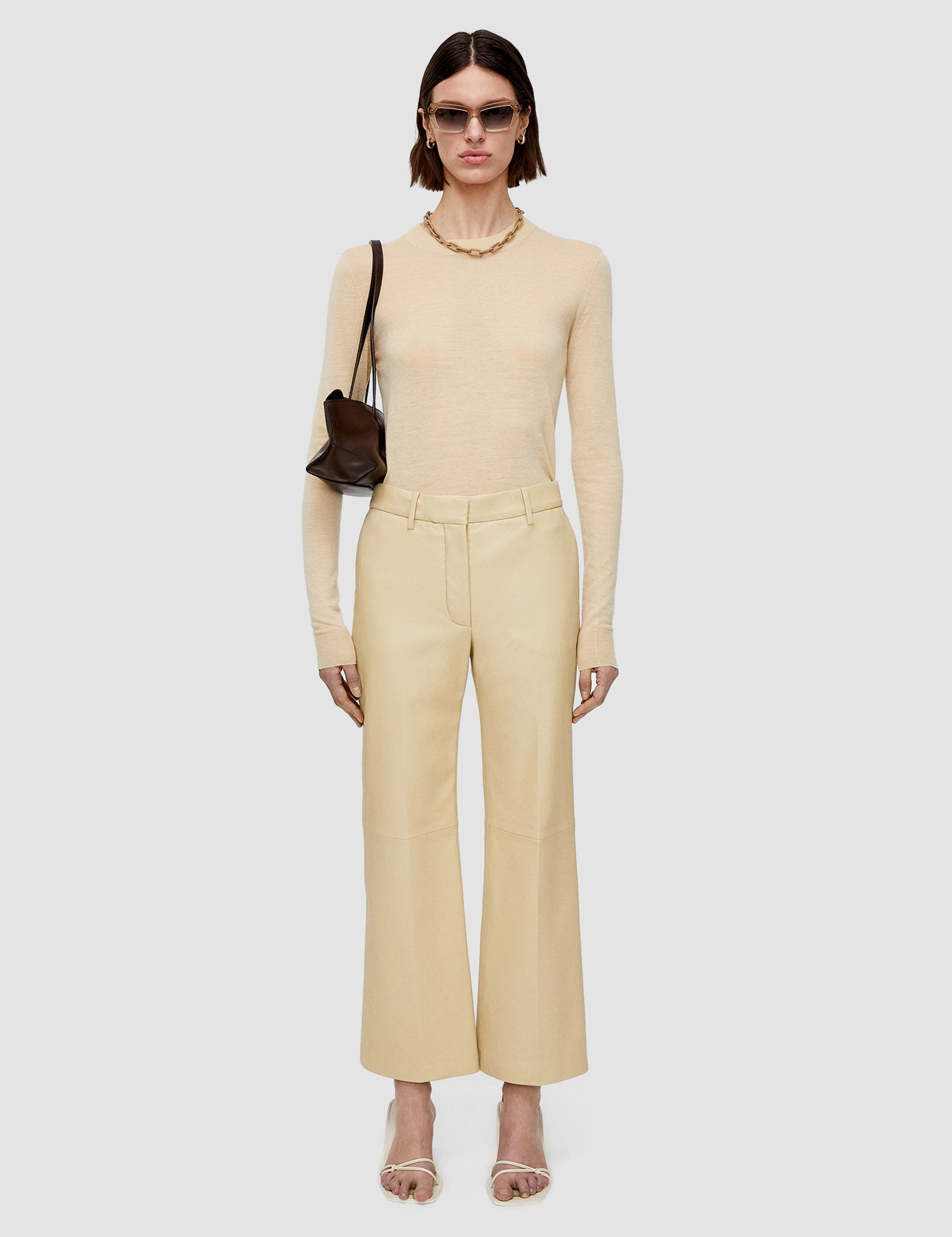 Beige Nappa Leather Talia Trousers - Joseph