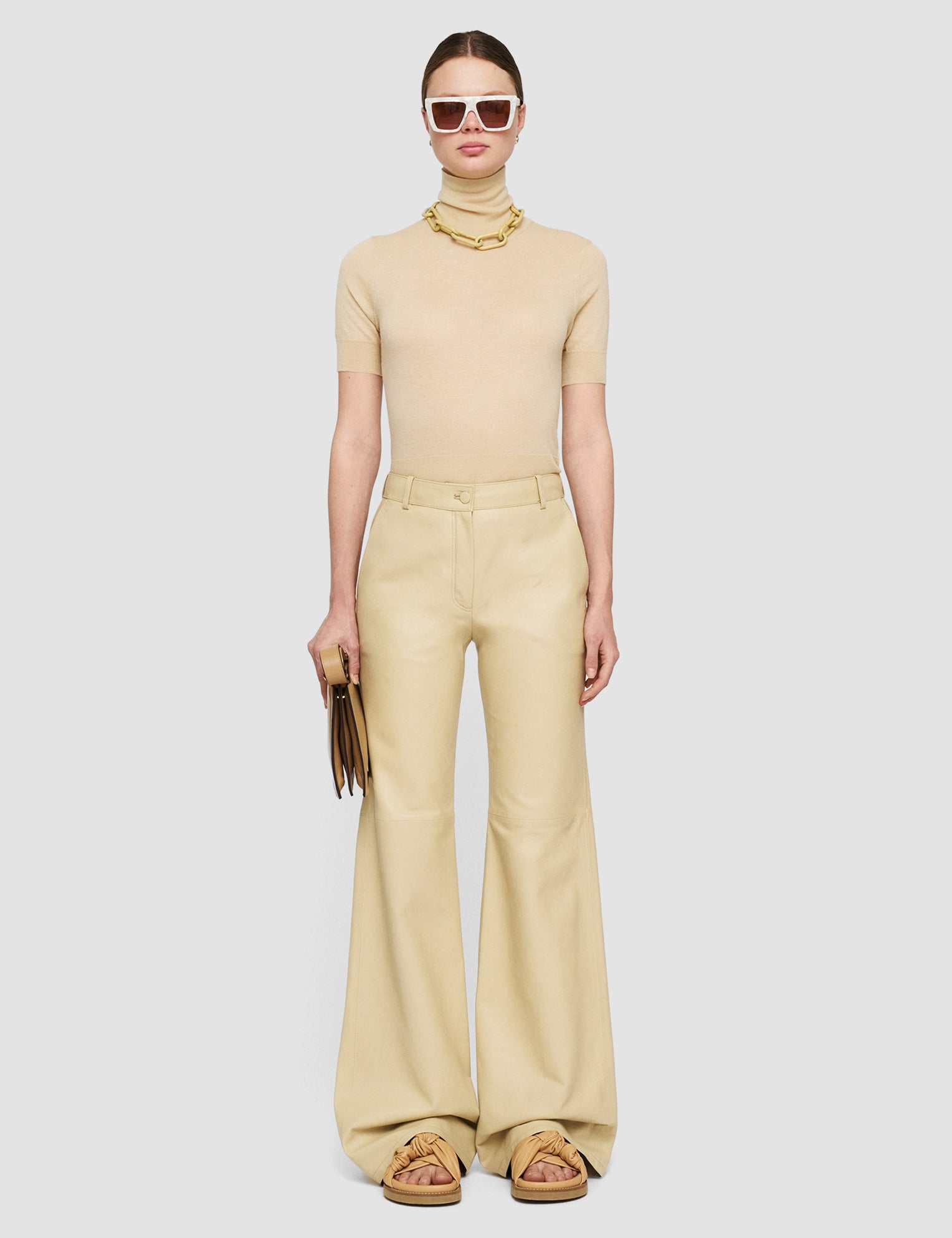 Beige Nappa Leather Tessier Trousers - Joseph