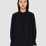 Black Silk Crepe de Chine Buci Blouse - Joseph