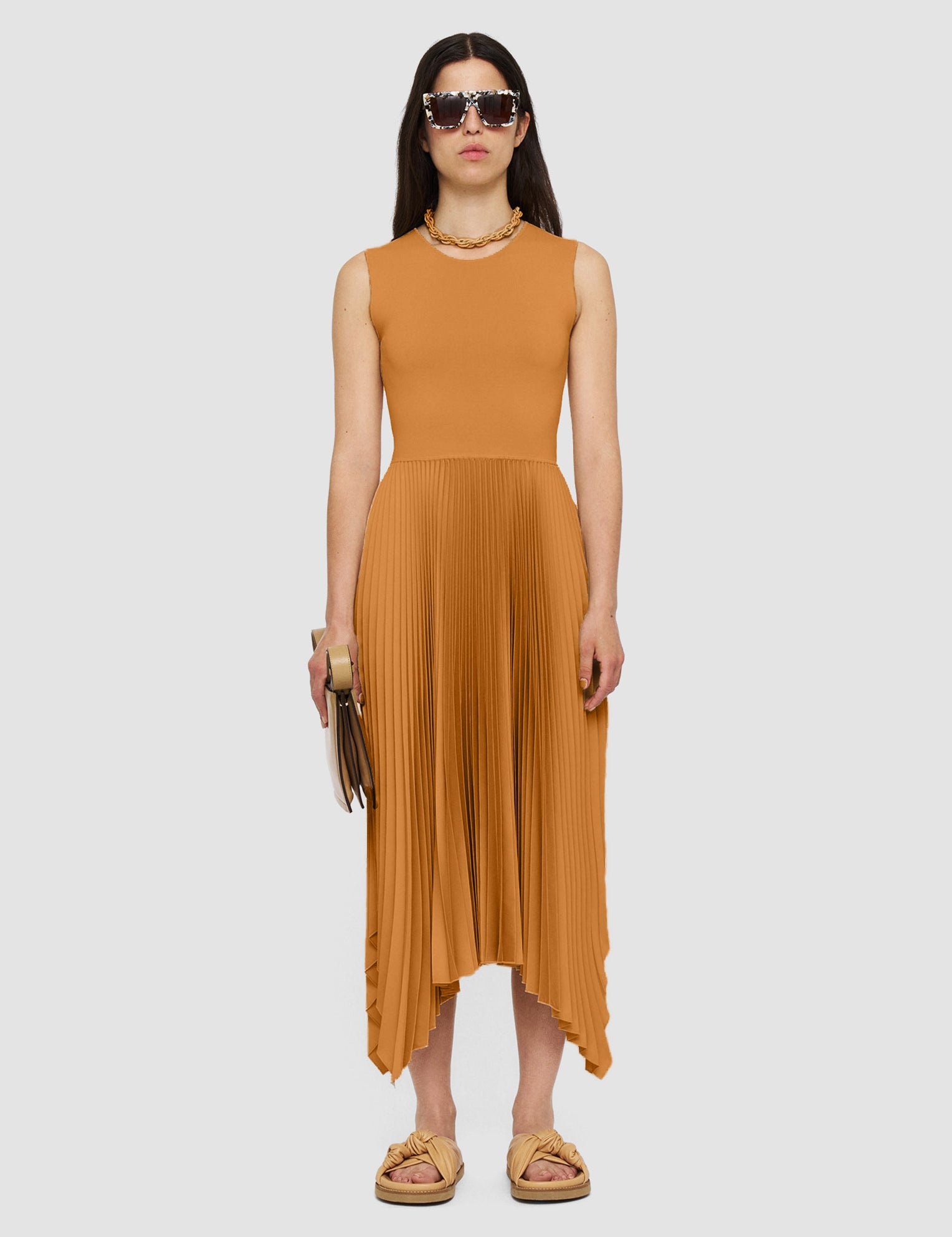 Brown Knit Weave Plissé Dera Dress - Joseph