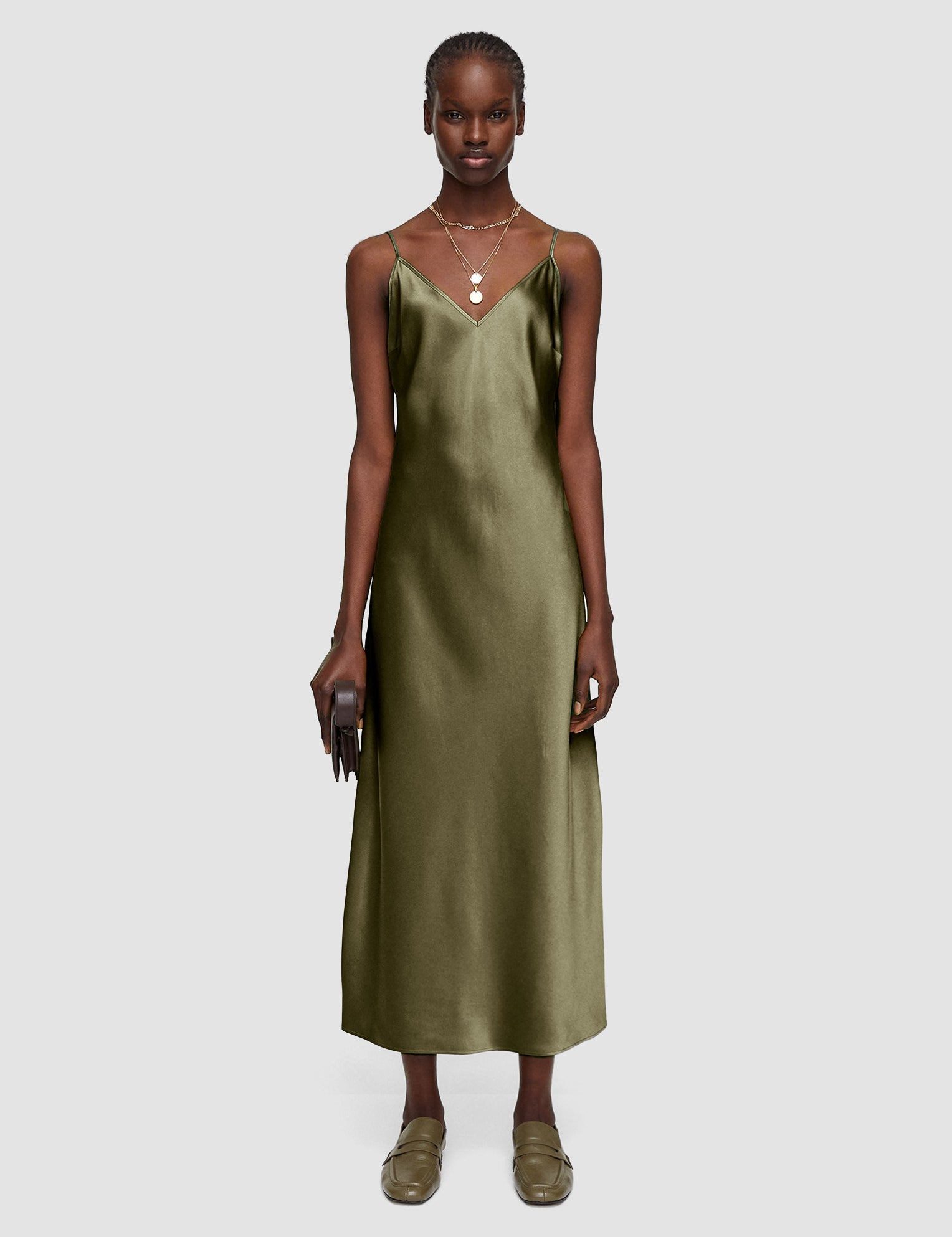 Green Silk Satin Clea Dress - Joseph