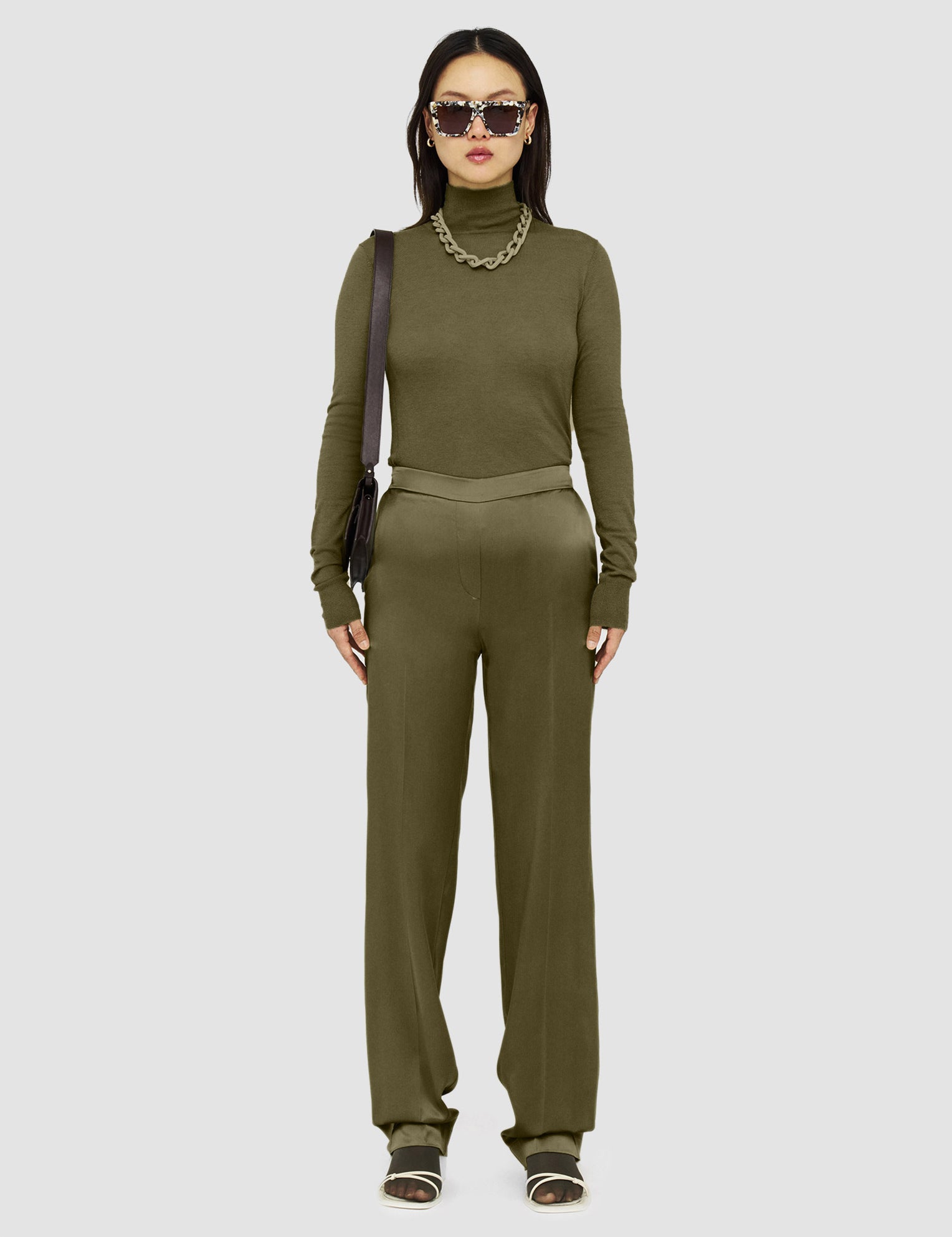 Green Tova Silk Satin Trousers - Joseph