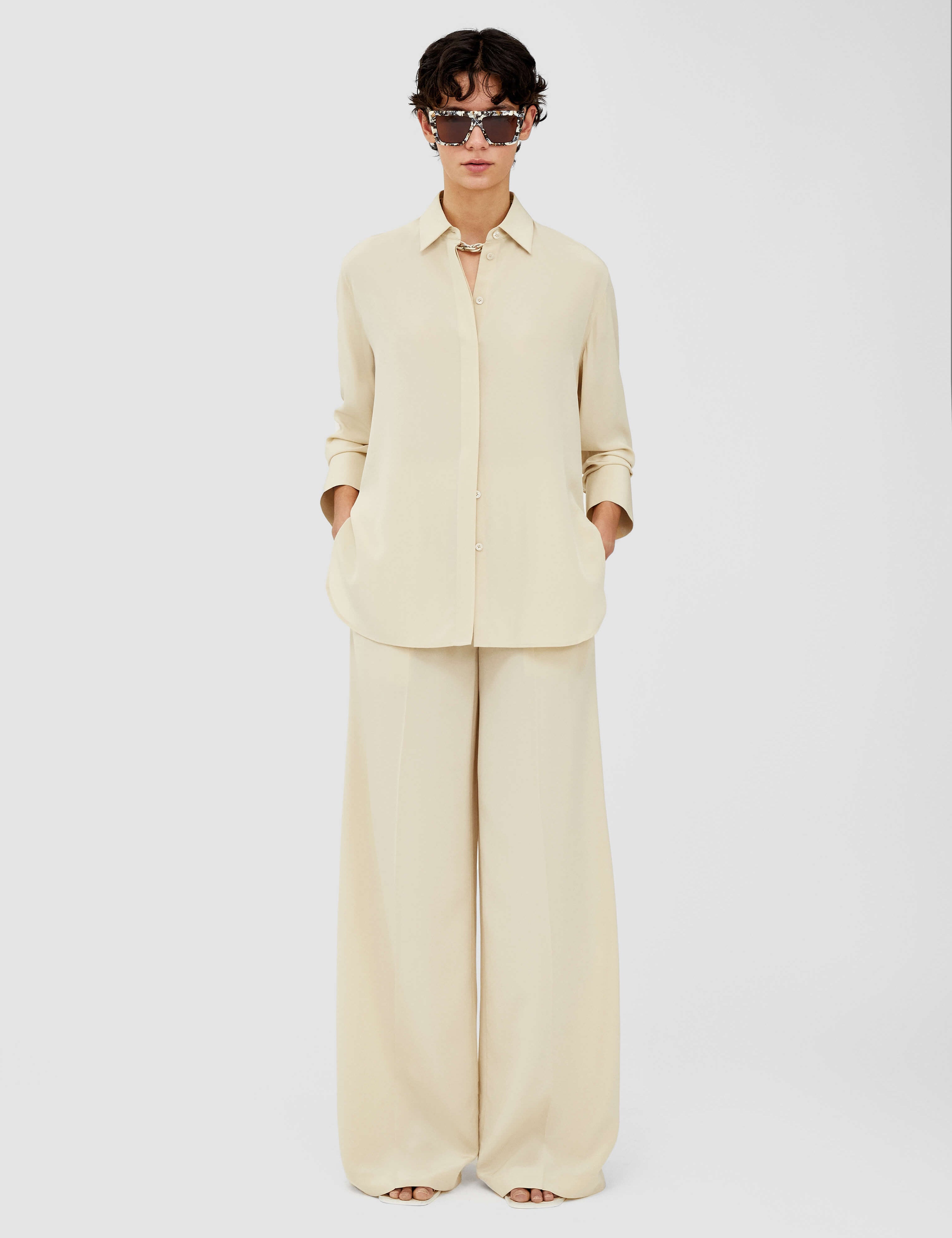 Beige Hulin Crepe de Soie Silk Trousers - Joseph