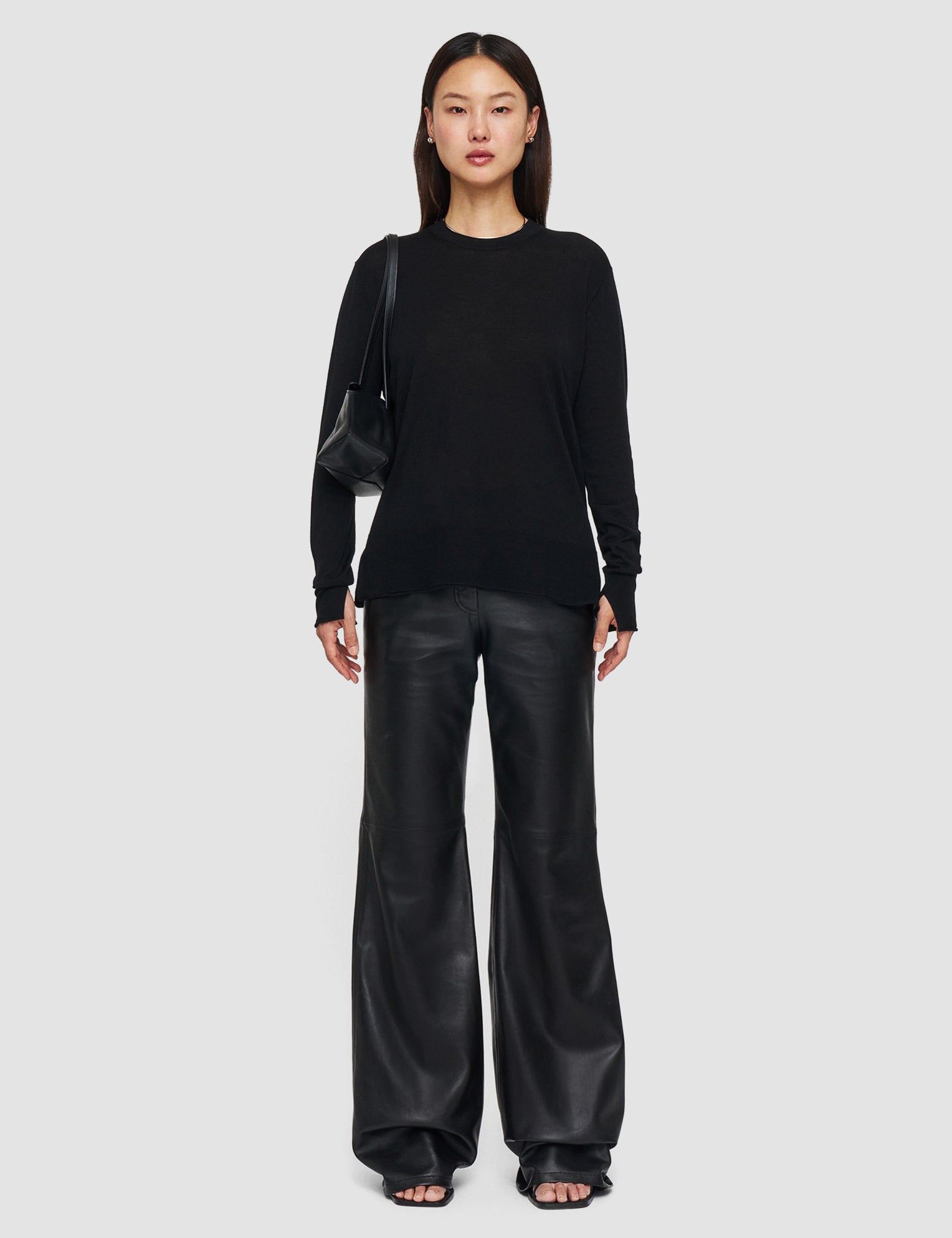 Black Super Fine Merino Silk Round Neck Jumper - Joseph