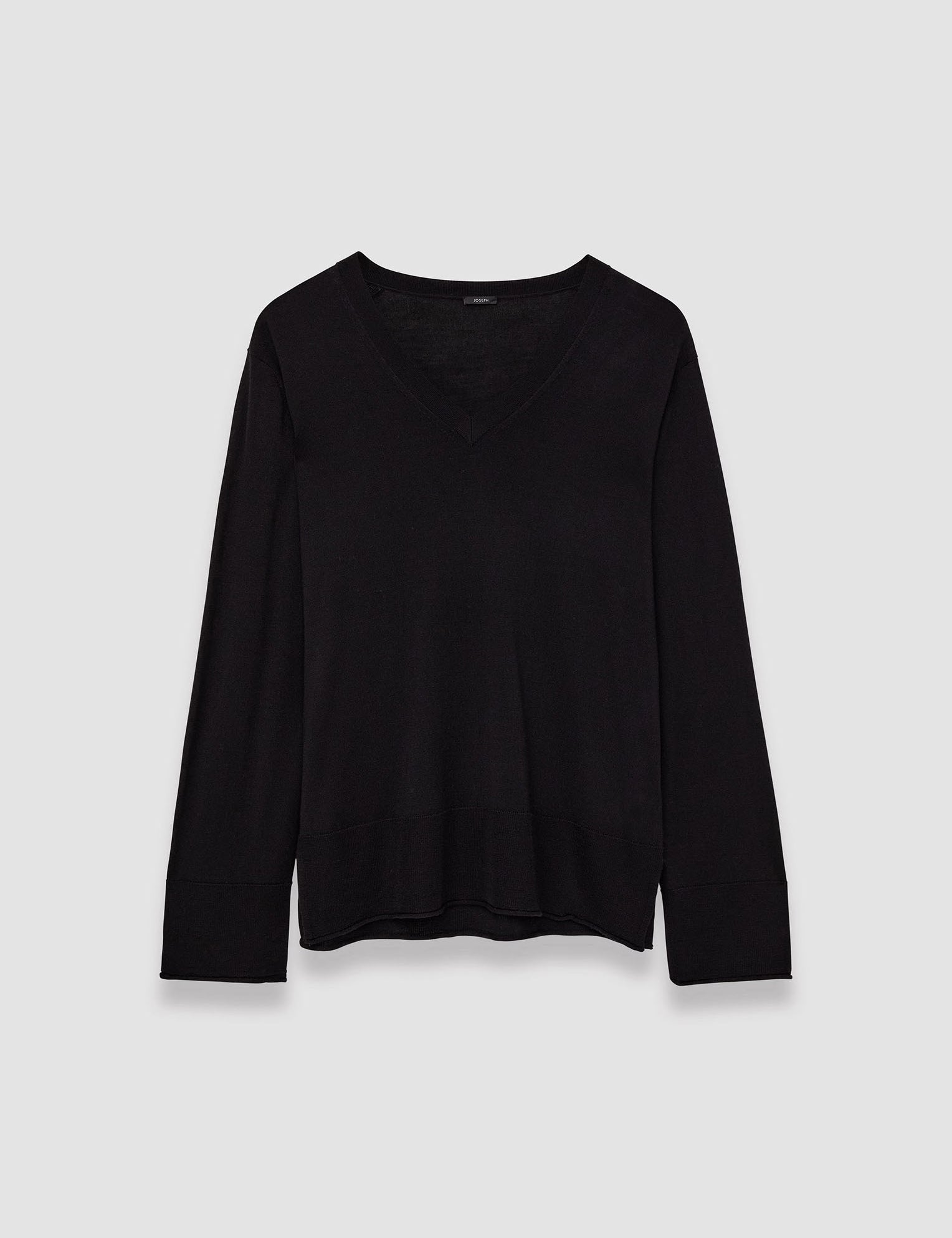 Black Super Fine Merino Silk V Neck Jumper - Joseph