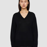 Black Super Fine Merino Silk V Neck Jumper - Joseph