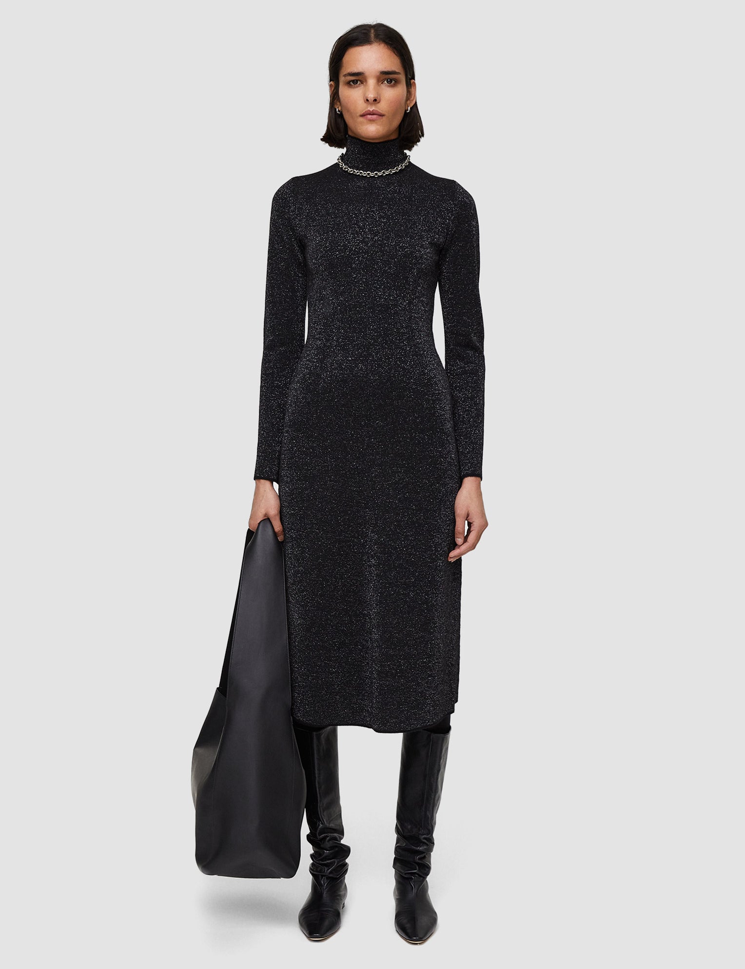 Black Double Face Lurex Merino Dress - Joseph