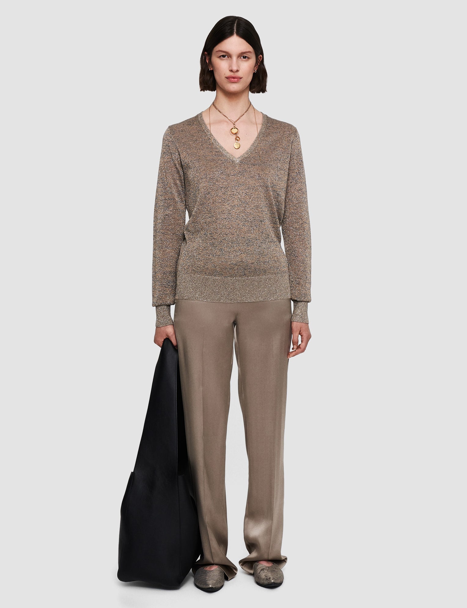 Gold Lurex Knit V Neck Jumper - Joseph